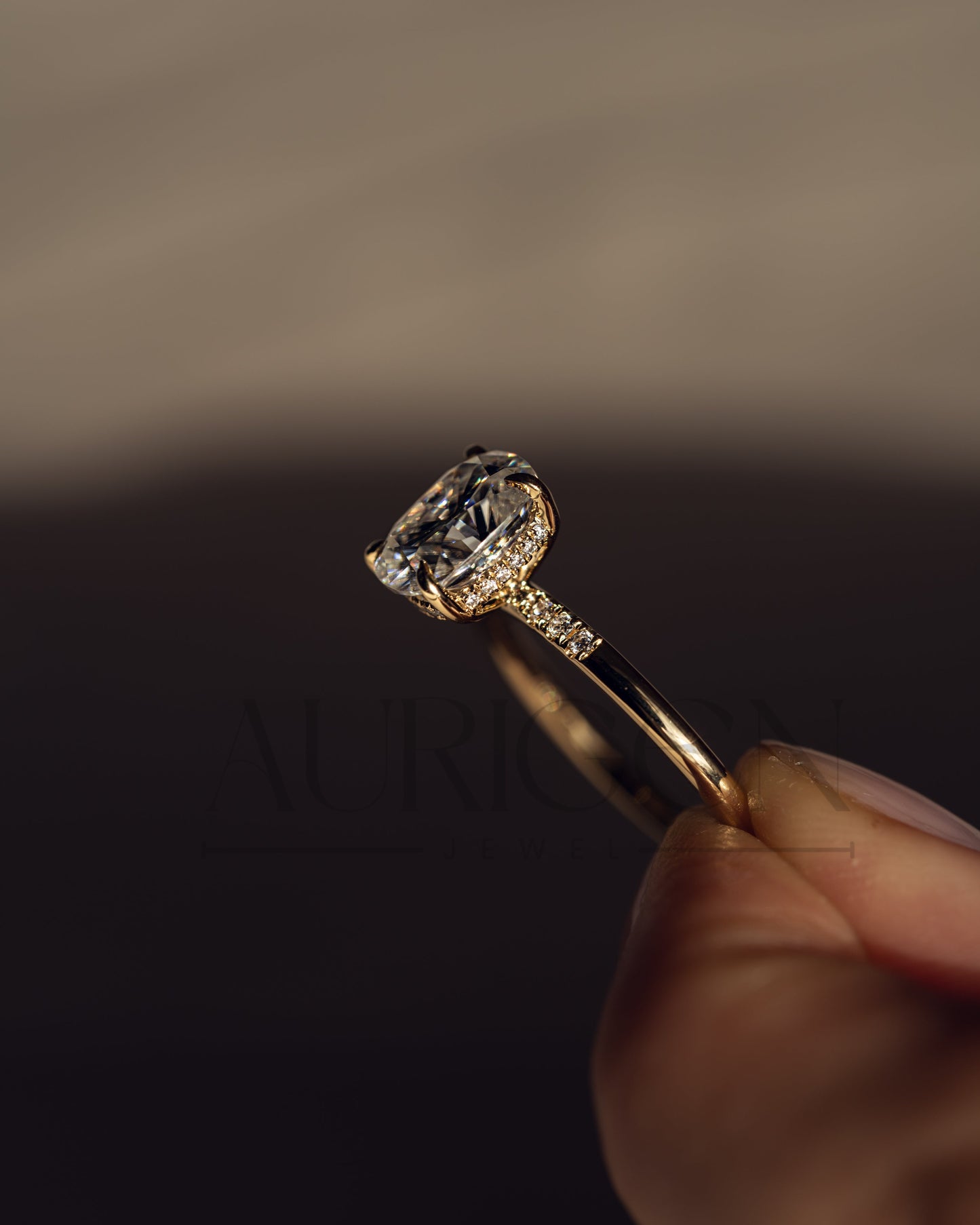 Cushion Brilliant Leb Diamond & Moissanite Diamond Engagement Ring Halo With Side Stone Engagement Ring