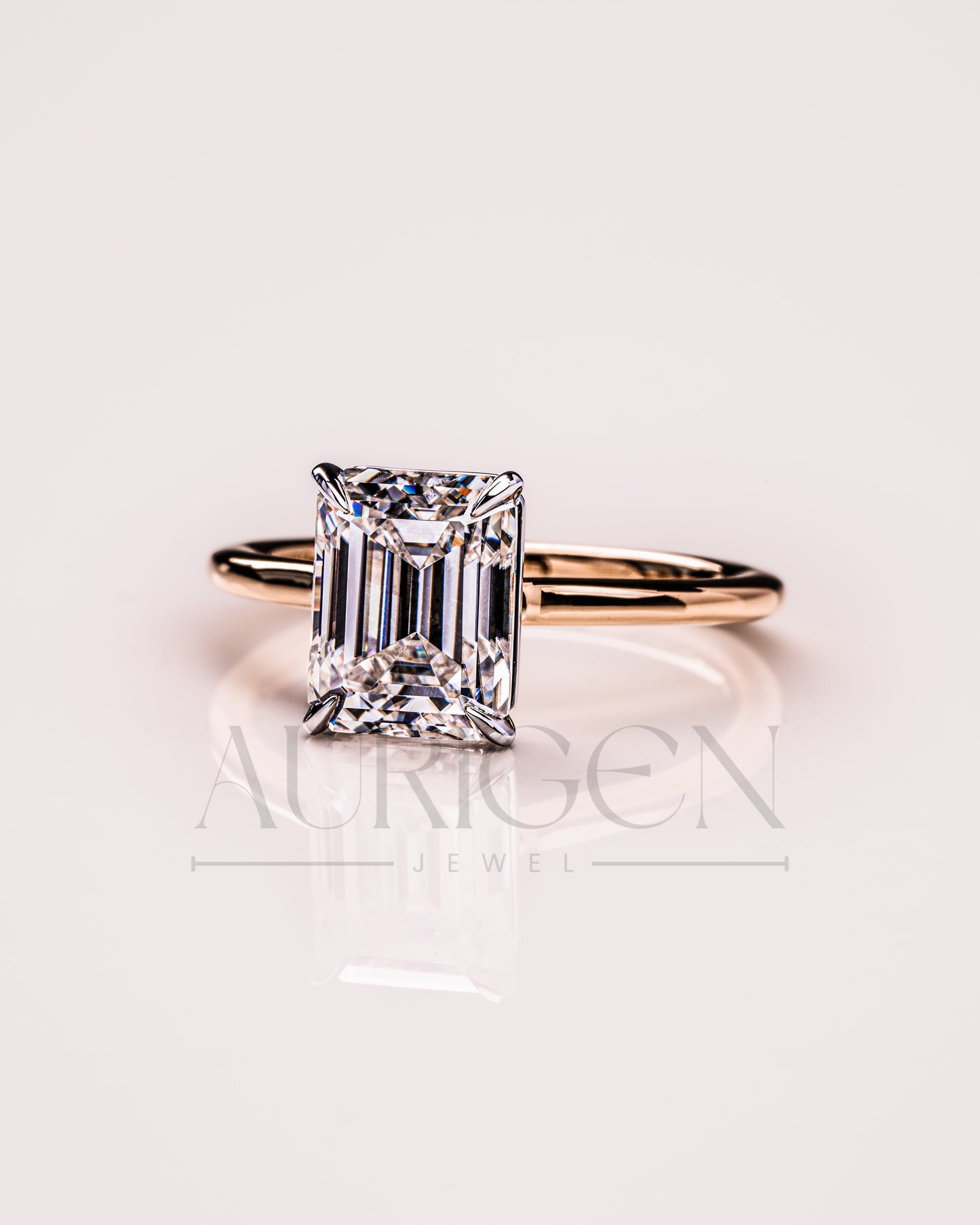 Unique Two-Tone Emerald Cut Moissanite and Lab Grown Diamond Ring