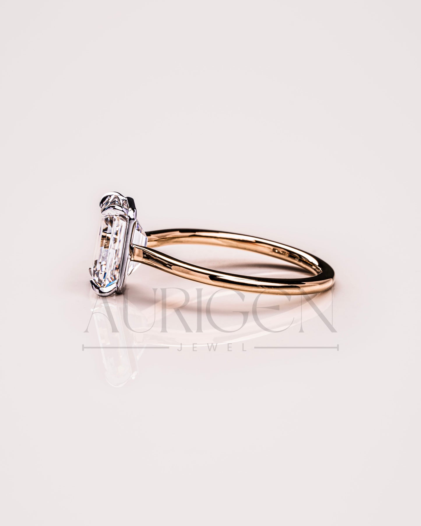 Unique Two-Tone Emerald Cut Moissanite and Lab Grown Diamond Ring