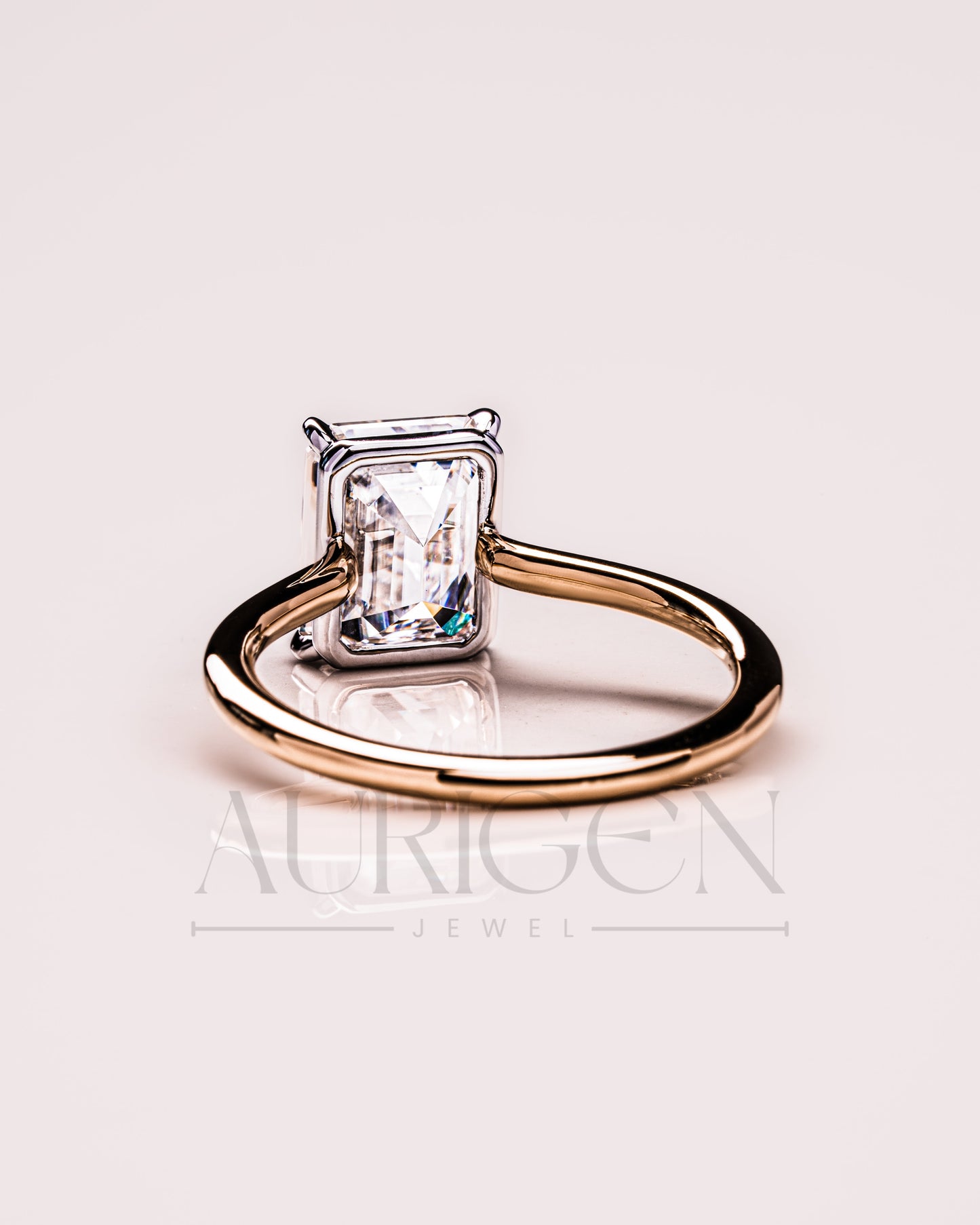 Unique Two-Tone Emerald Cut Moissanite and Lab Grown Diamond Ring