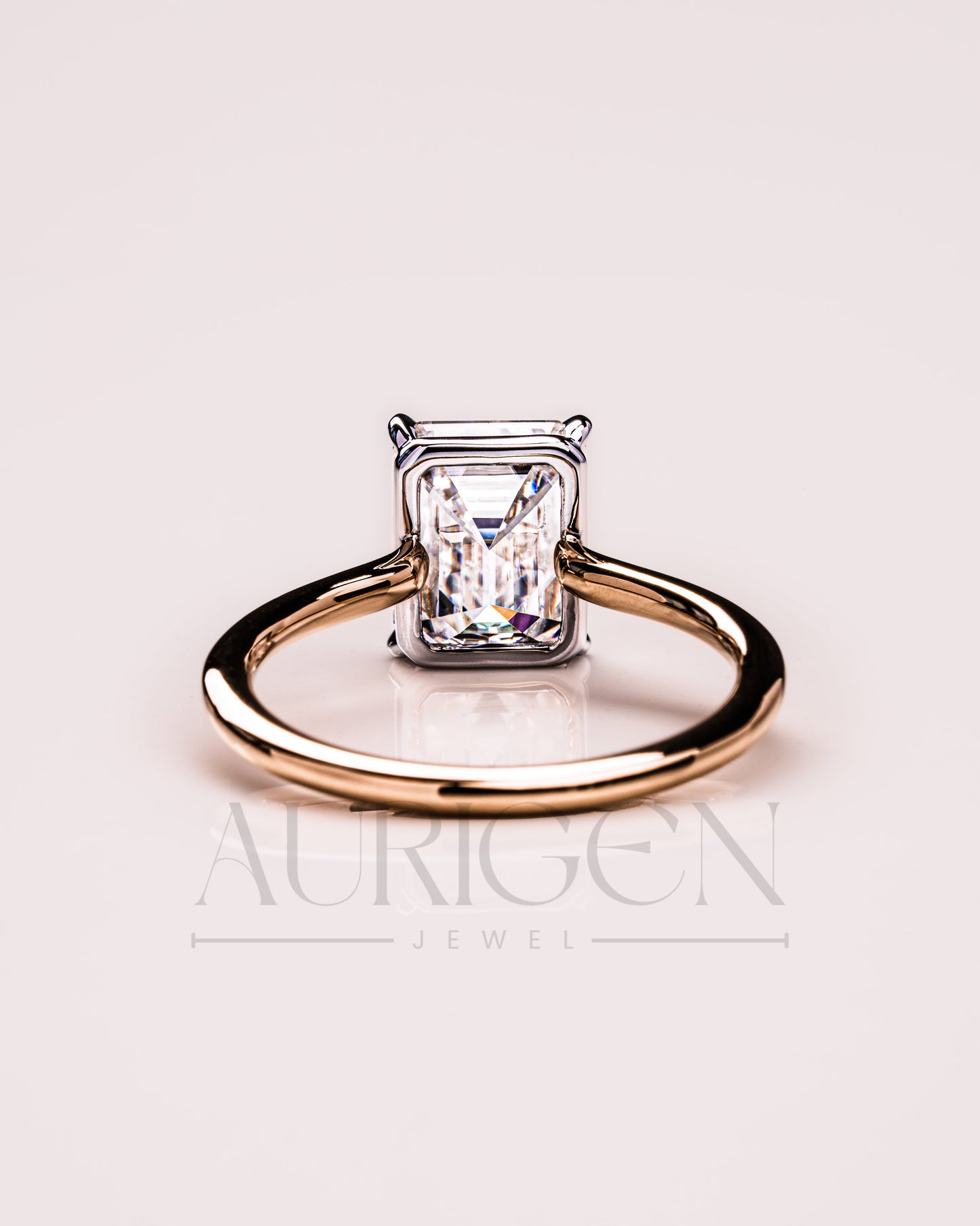 Unique Two-Tone Emerald Cut Moissanite and Lab Grown Diamond Ring