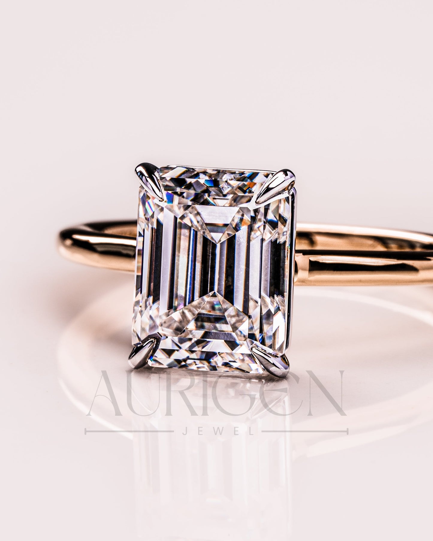 Unique Two-Tone Emerald Cut Moissanite and Lab Grown Diamond Ring