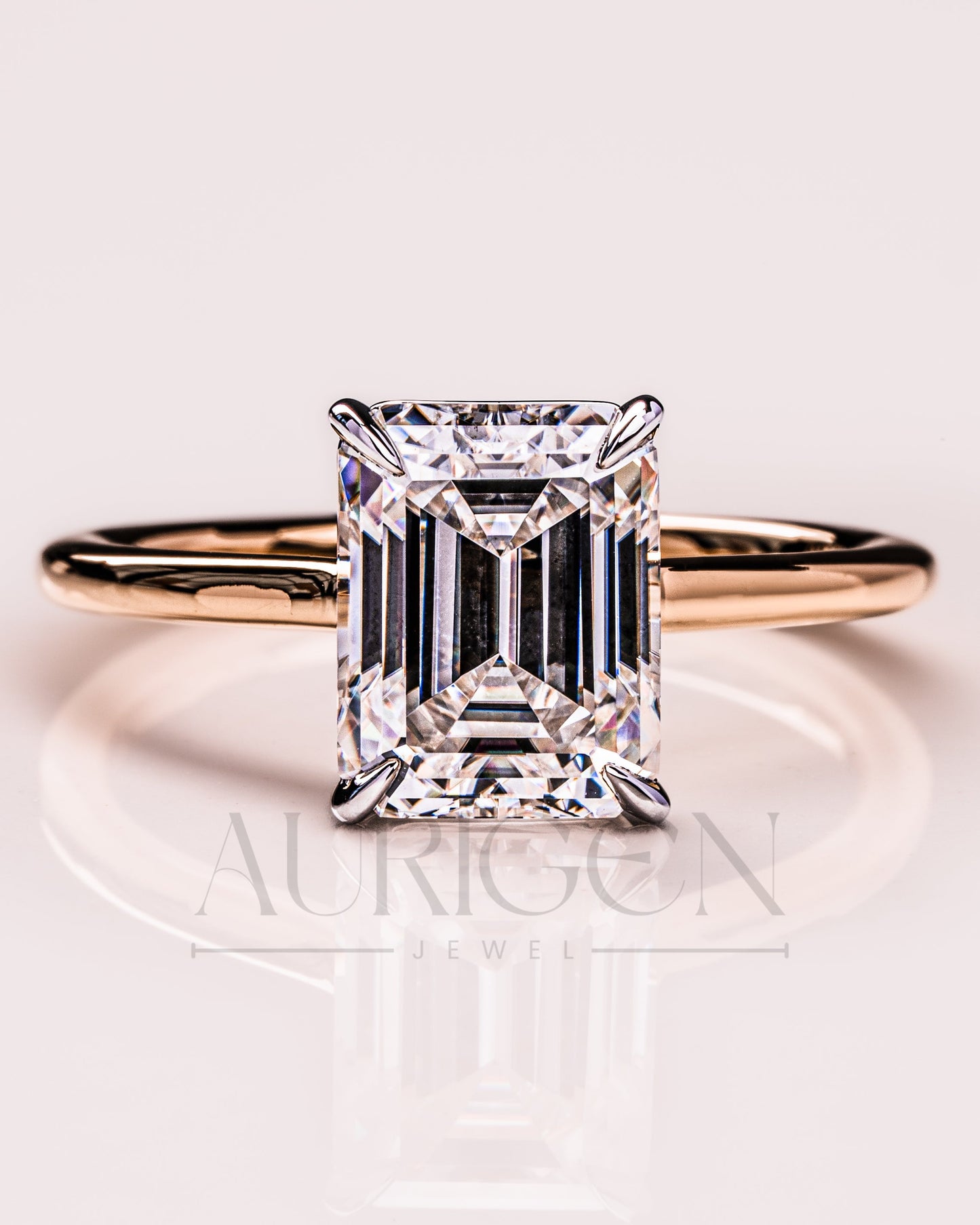 Unique Two-Tone Emerald Cut Moissanite and Lab Grown Diamond Ring