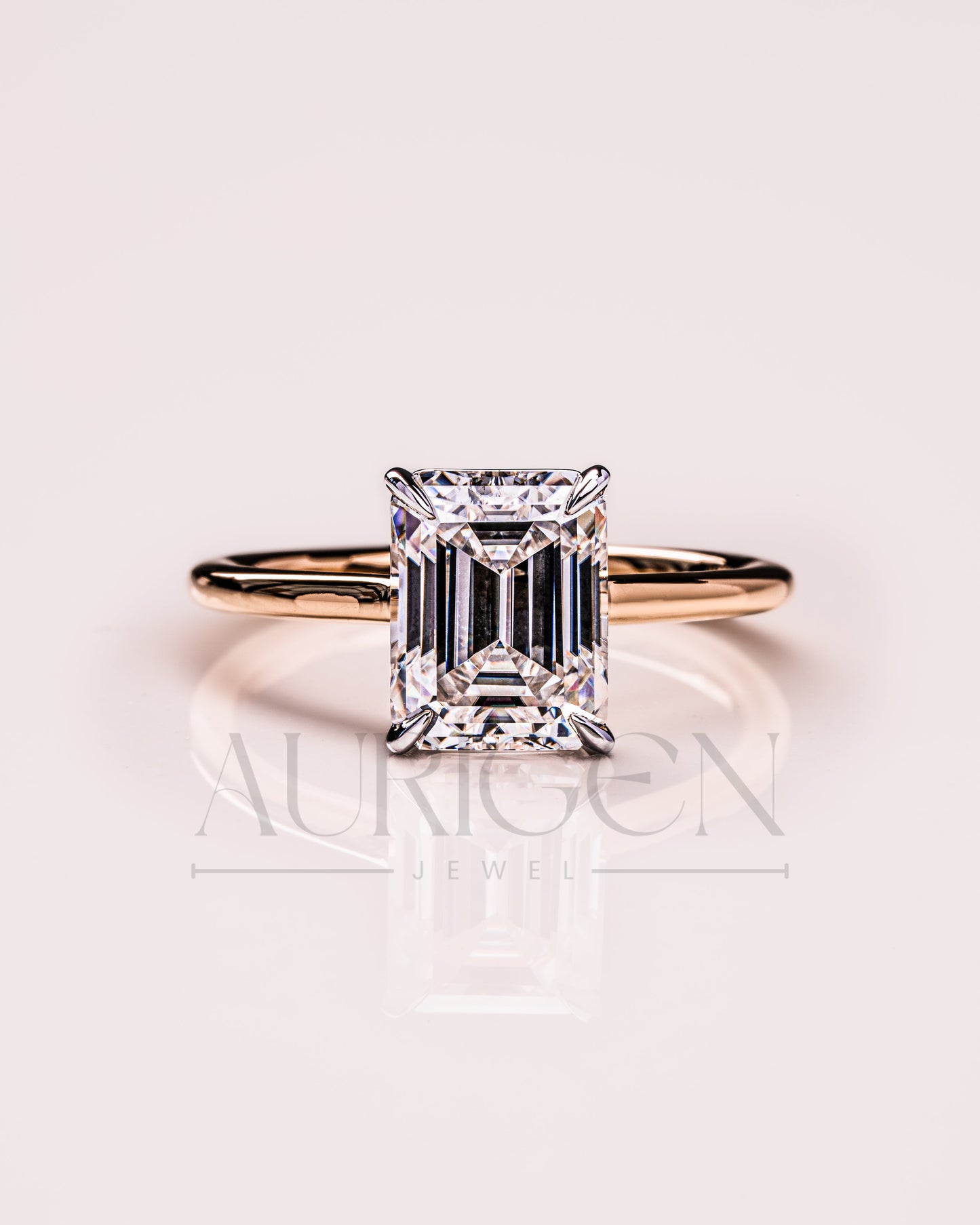 Unique Two-Tone Emerald Cut Moissanite and Lab Grown Diamond Ring
