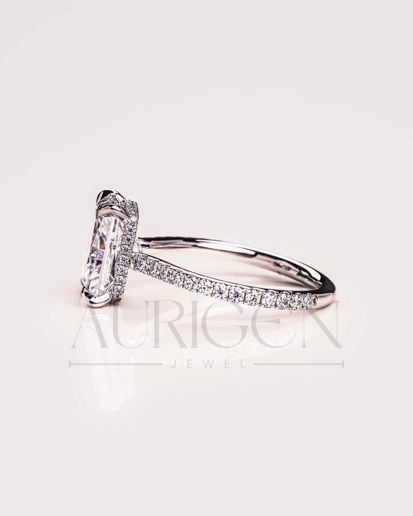 Radiant Cut Moissanite and Leb Grown Engagement Ring with Hidden Halo and Pave Setting Ring