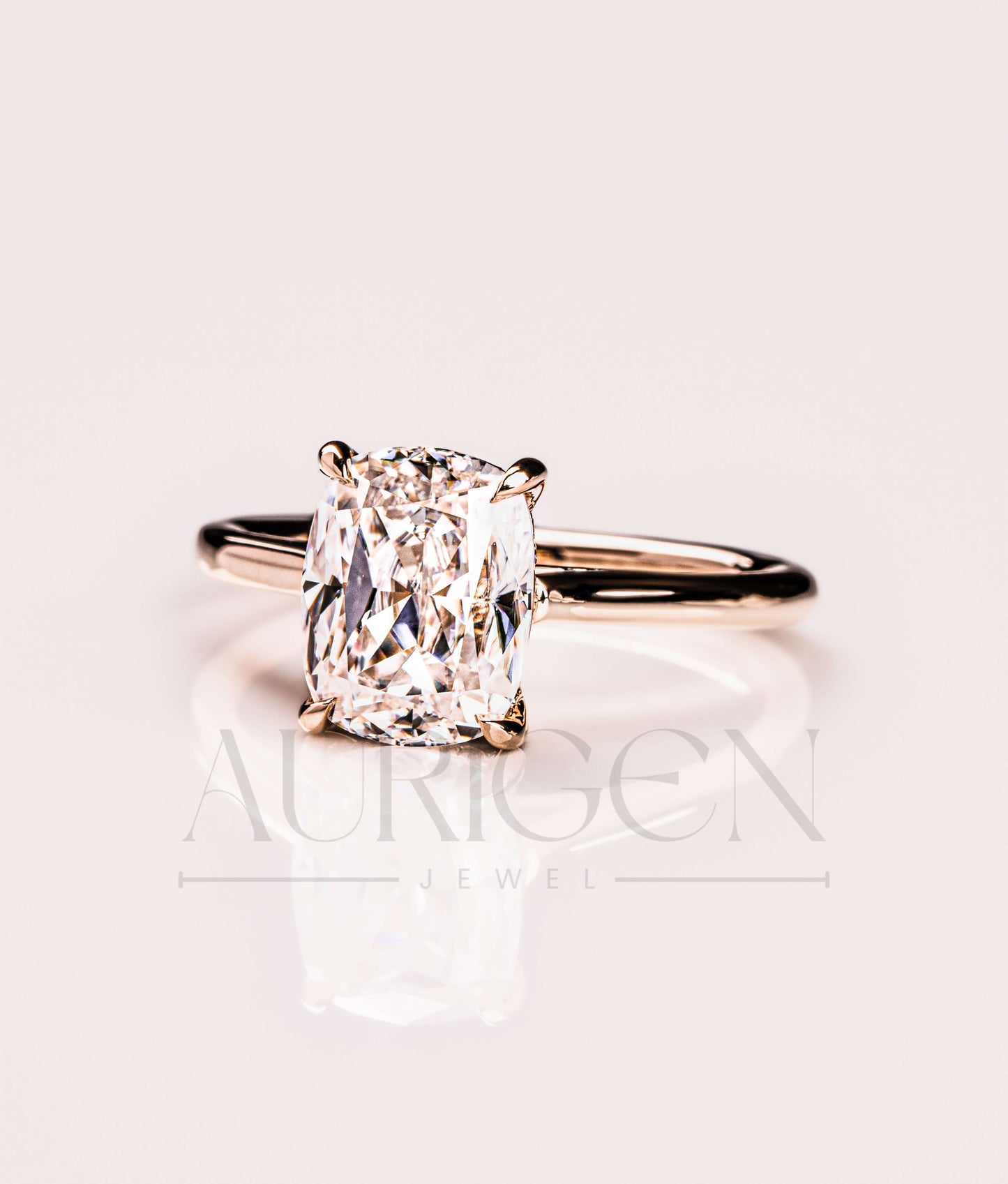 Elongated Cushion Cut Moissanite and Leb Grown Engagement Ring With Hidden Diamond