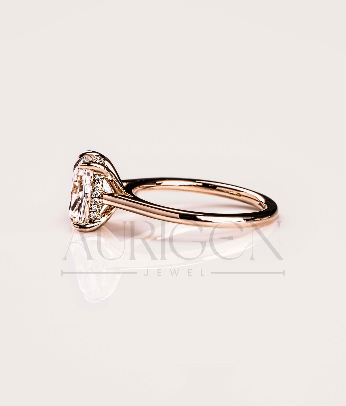Elongated Cushion Cut Moissanite and Leb Grown Engagement Ring With Hidden Diamond