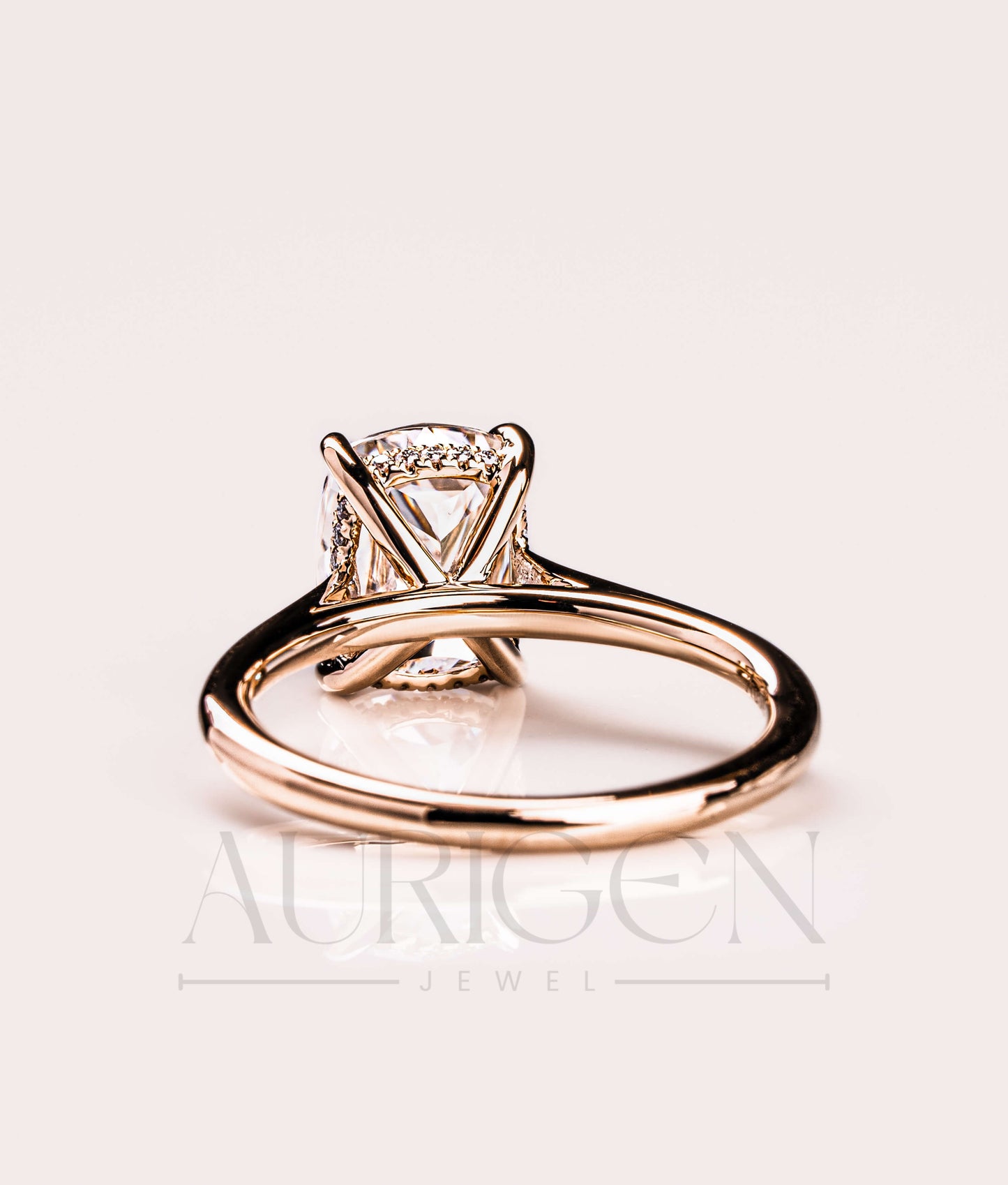 Elongated Cushion Cut Moissanite and Leb Grown Engagement Ring With Hidden Diamond
