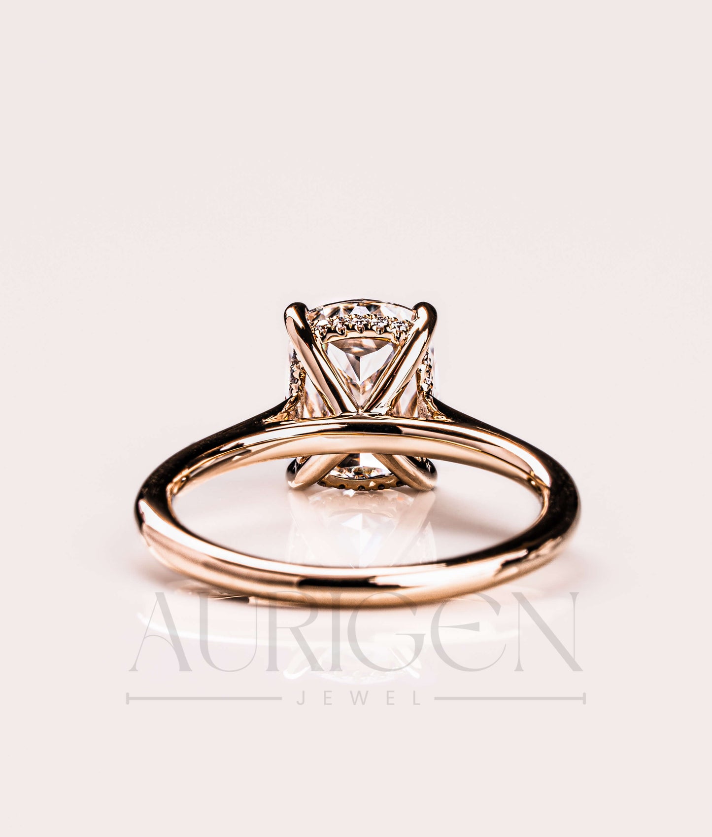Elongated Cushion Cut Moissanite and Leb Grown Engagement Ring With Hidden Diamond