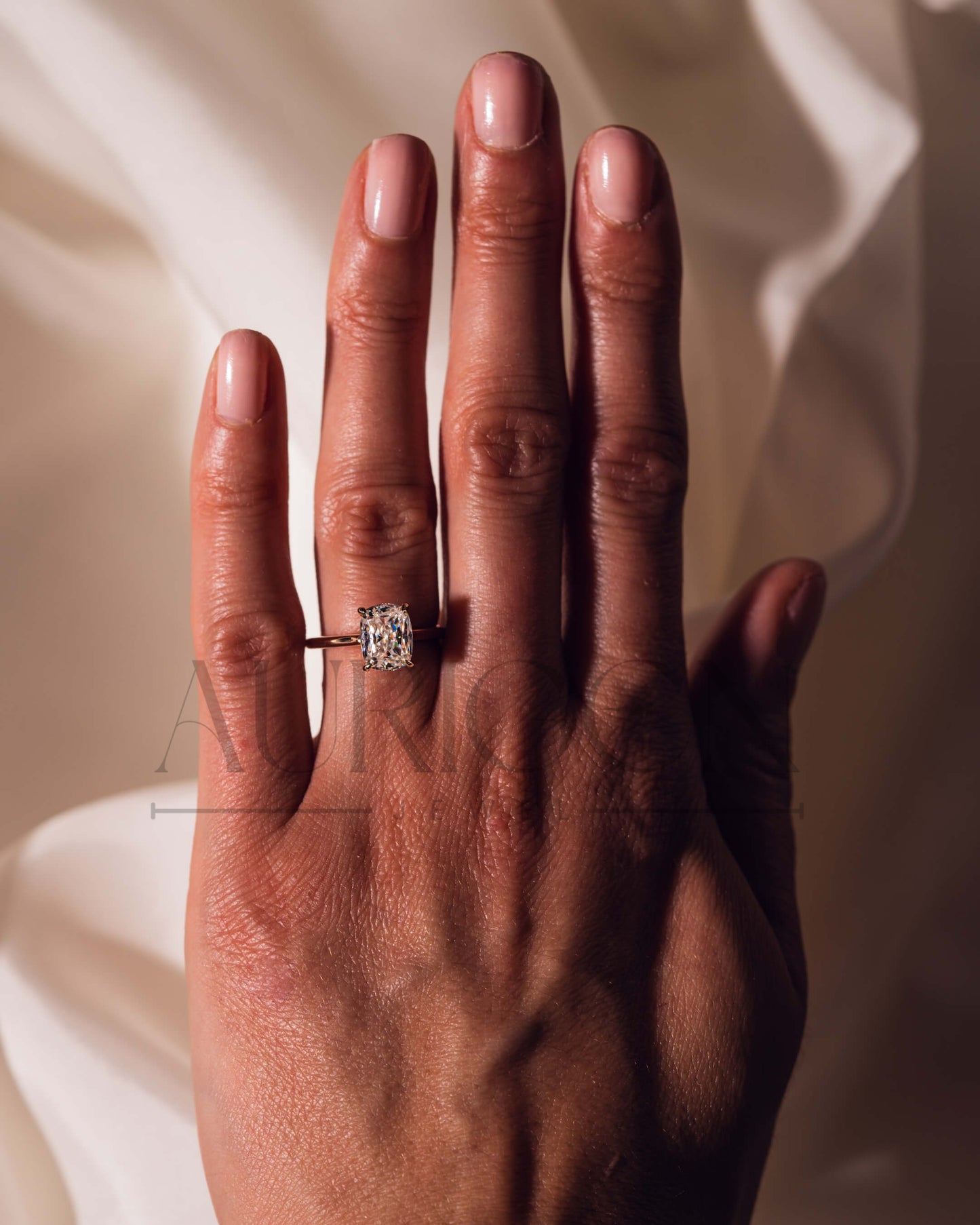 Elongated Cushion Cut Moissanite and Leb Grown Engagement Ring With Hidden Diamond