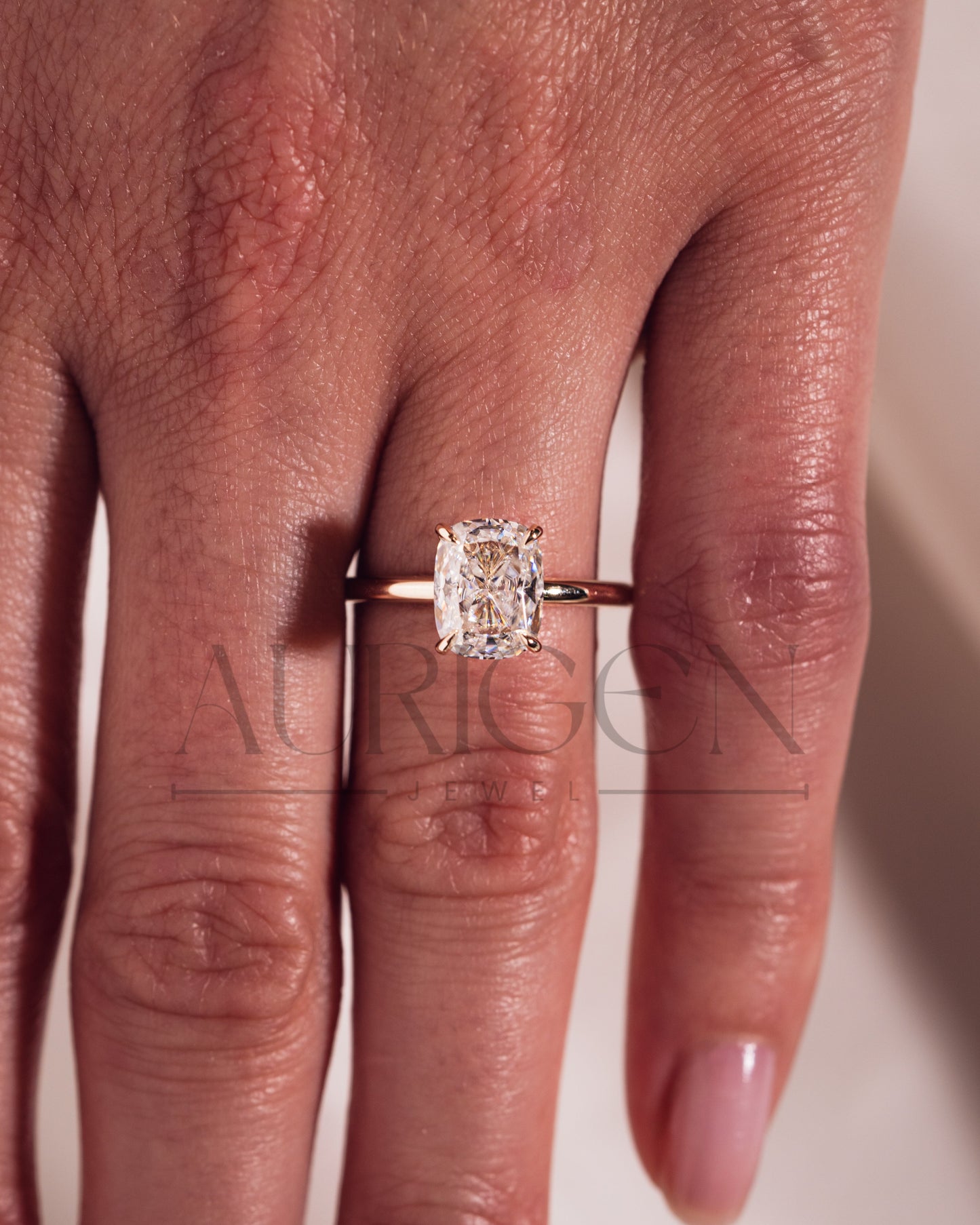 Elongated Cushion Cut Moissanite and Lab Grown Diamond Ring