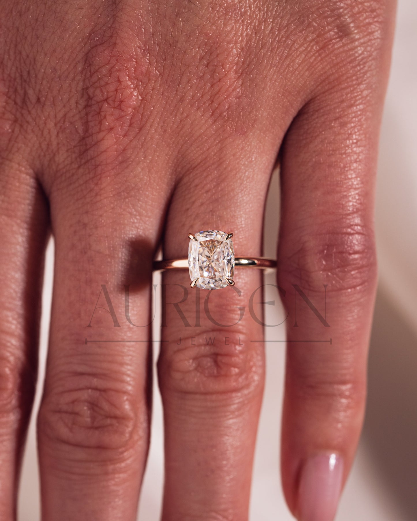 Elongated Cushion Cut Moissanite and Lab Grown Diamond Ring