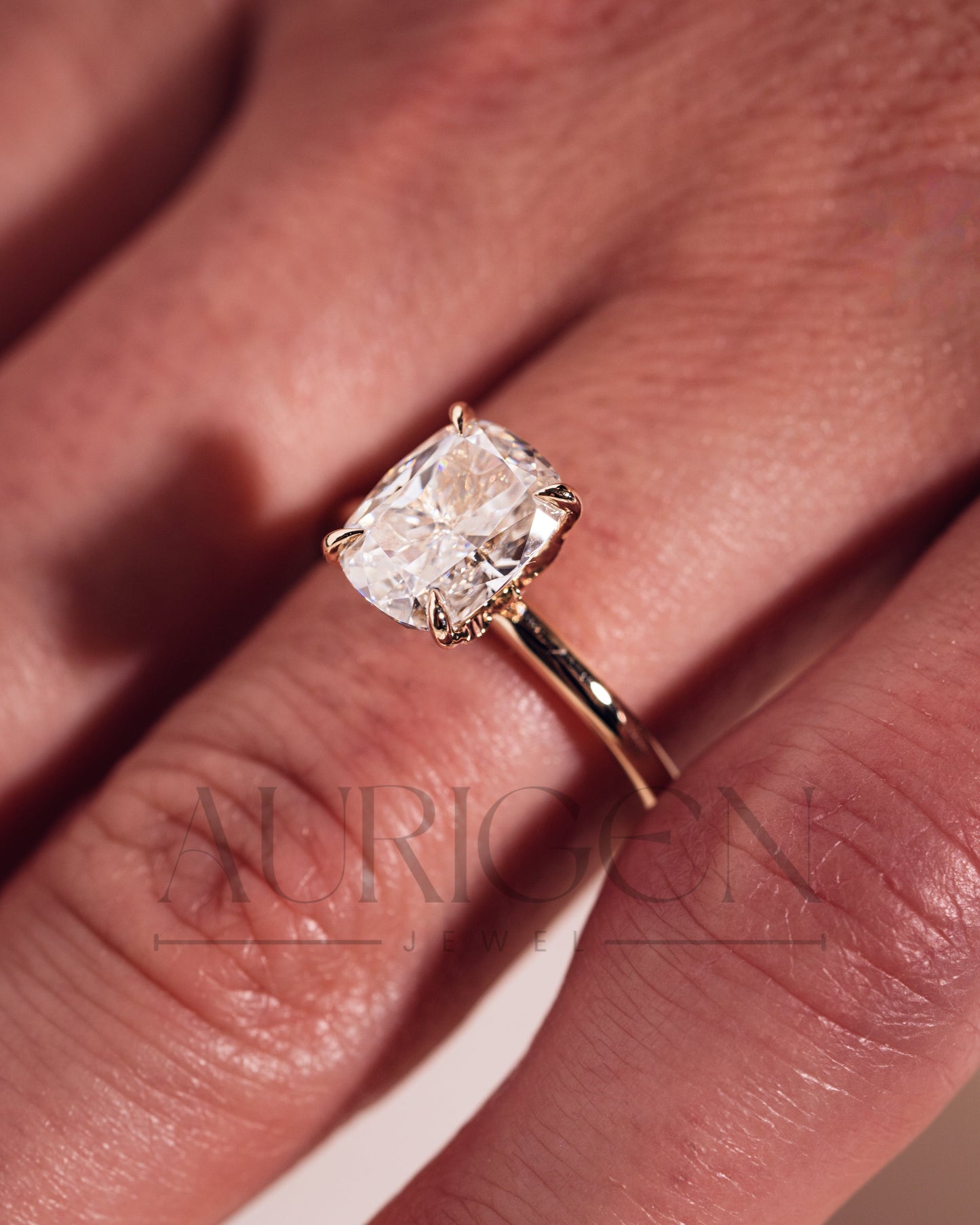 Elongated Cushion Cut Moissanite and Lab Grown Diamond Ring