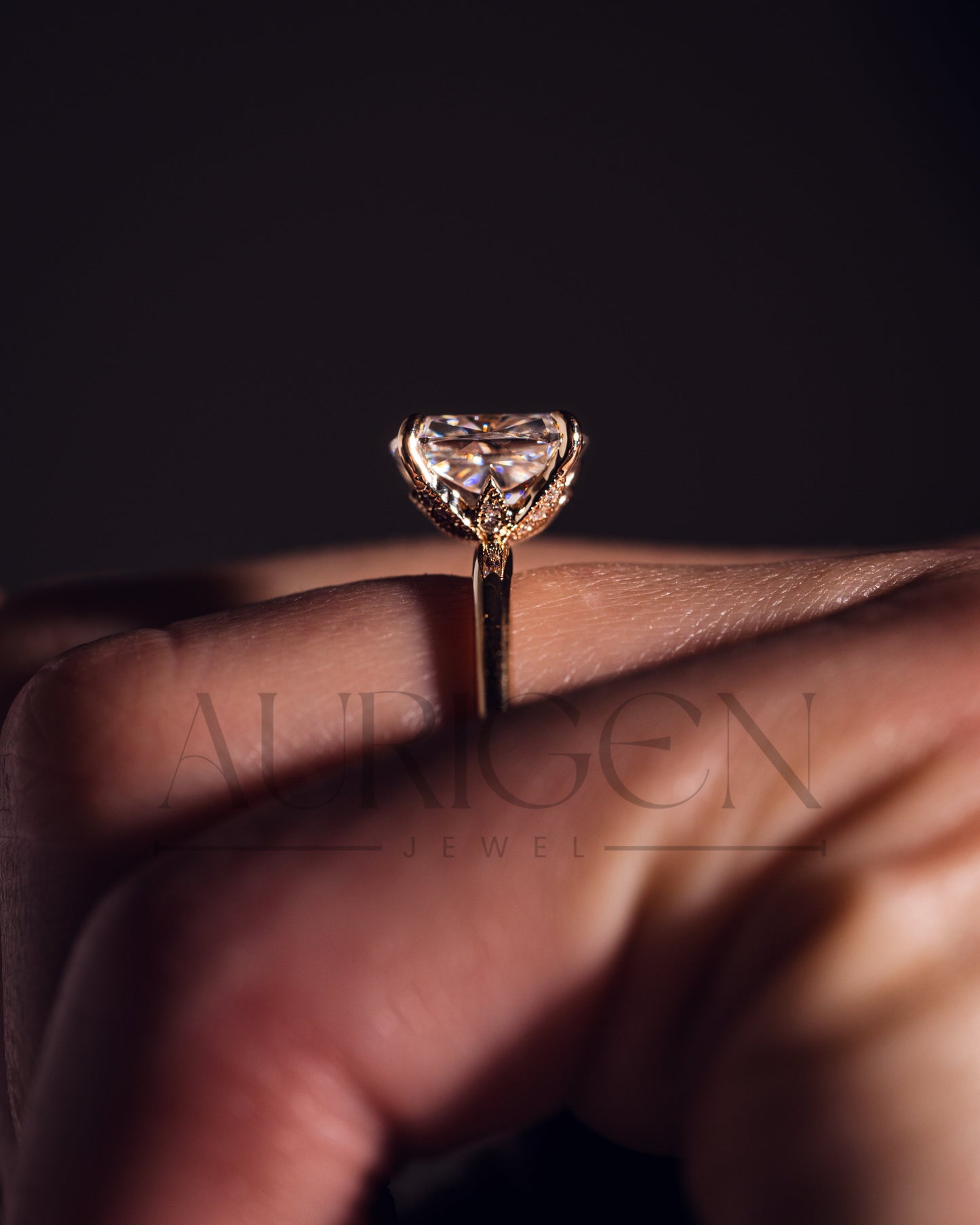 Elongated Cushion Cut Moissanite and Lab Grown Diamond Ring
