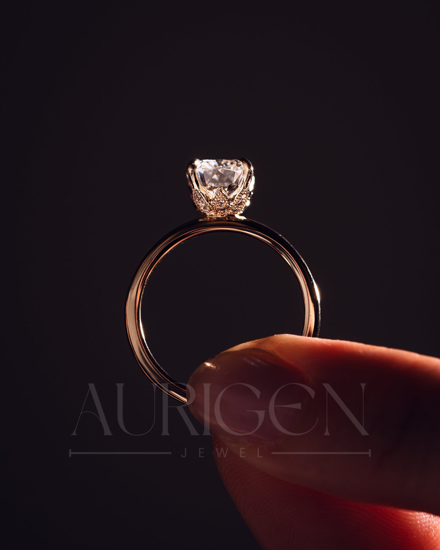 Elongated Cushion Cut Moissanite and Lab Grown Diamond Ring
