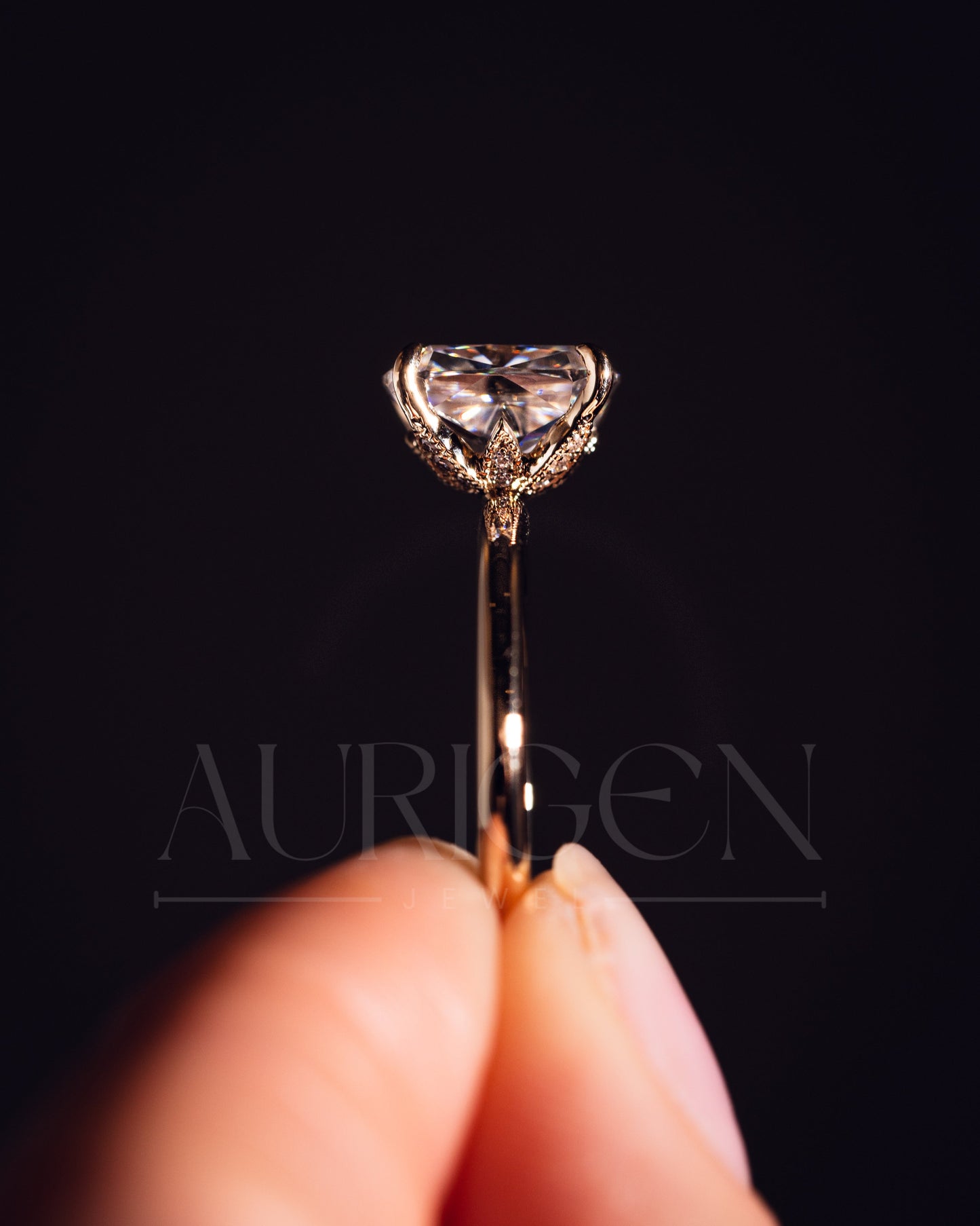 Elongated Cushion Cut Moissanite and Lab Grown Diamond Ring