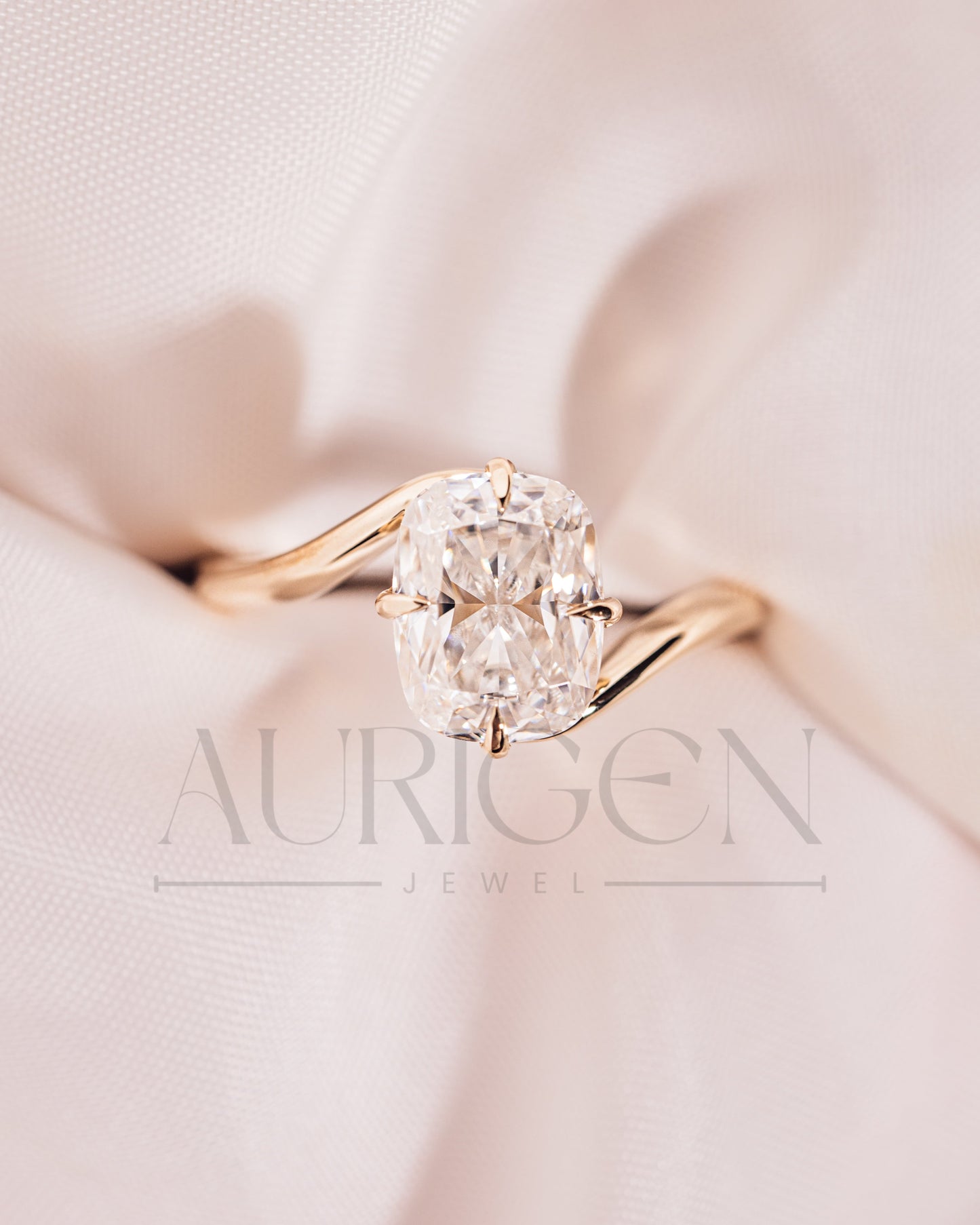 Unique Compass 4 Prong Set Elongated Cushion Cut Moissanite and Lab Grown Diamond Ring