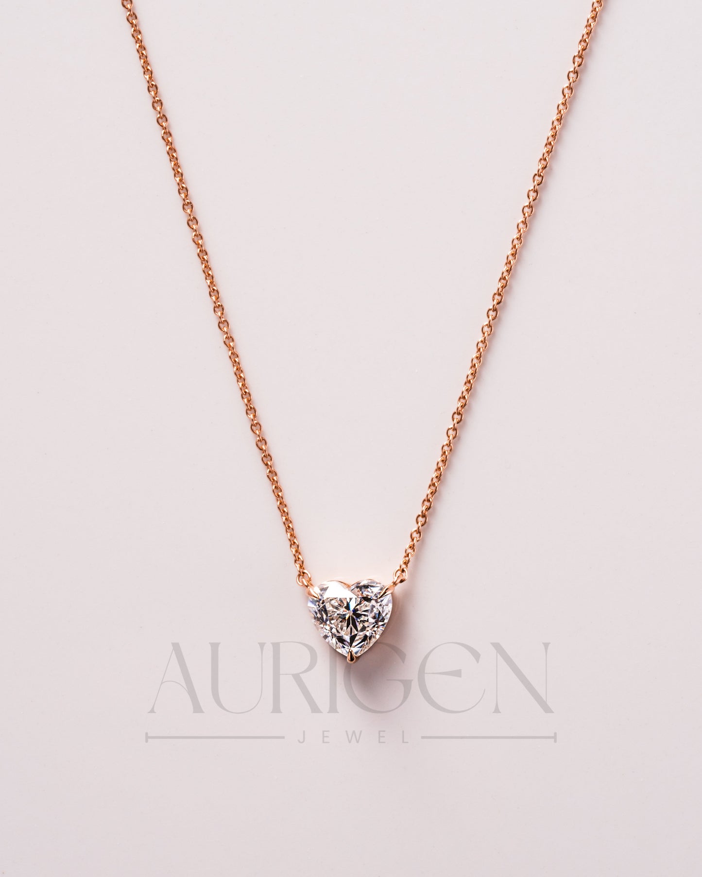Romantic Rose Gold Heart Cut Lab Grown and Moissanite Diamond Necklace