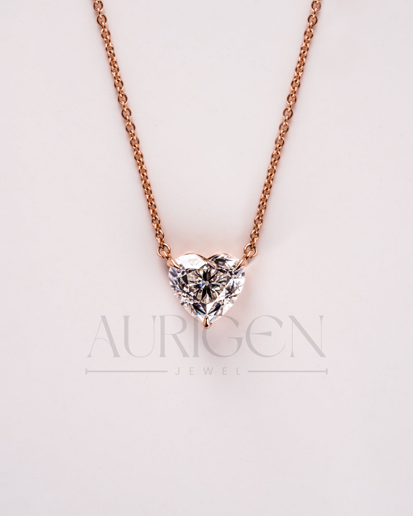 Romantic Rose Gold Heart Cut Lab Grown and Moissanite Diamond Necklace