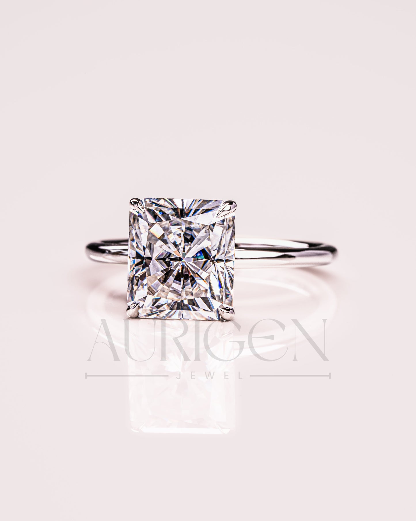 Radiant Cut Lab Grown and Moissanite Diamond Ring in 14K Solid Gold