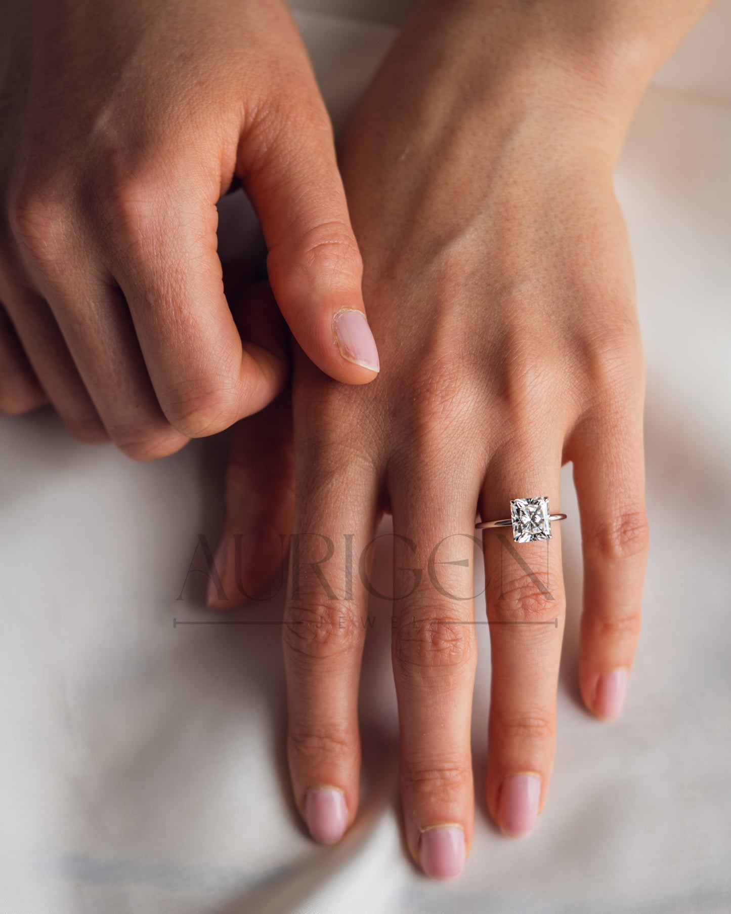 Radiant Cut Lab Grown and Moissanite Diamond Ring in 14K Solid Gold