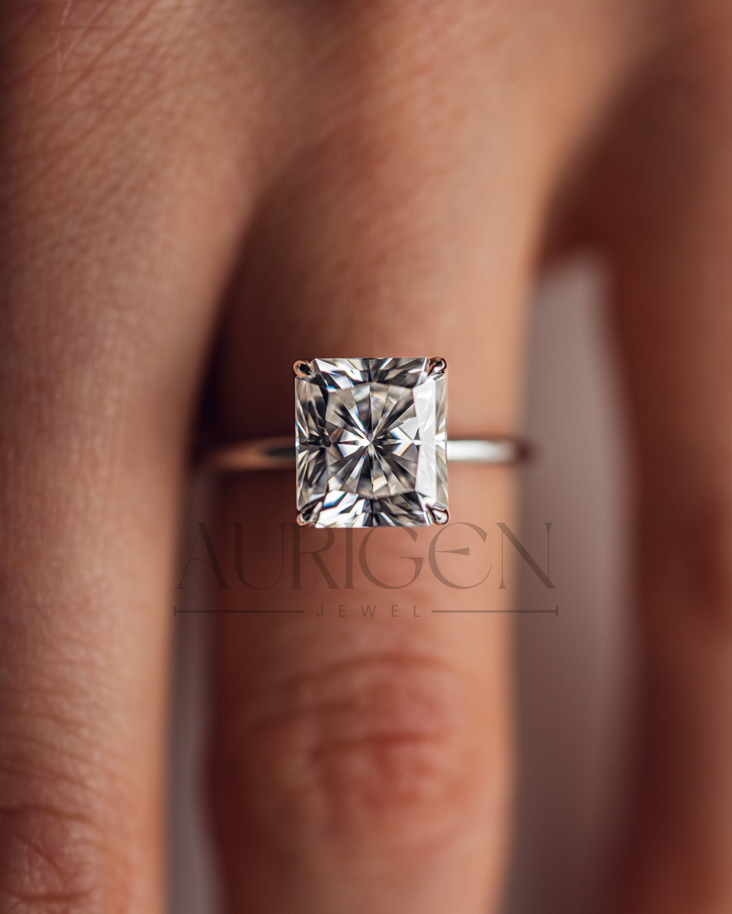 Radiant Cut Lab Grown and Moissanite Diamond Ring in 14K Solid Gold