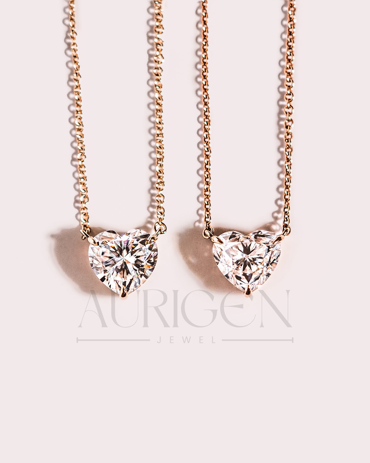Romantic Rose Gold Heart Cut Lab Grown and Moissanite Diamond Necklace