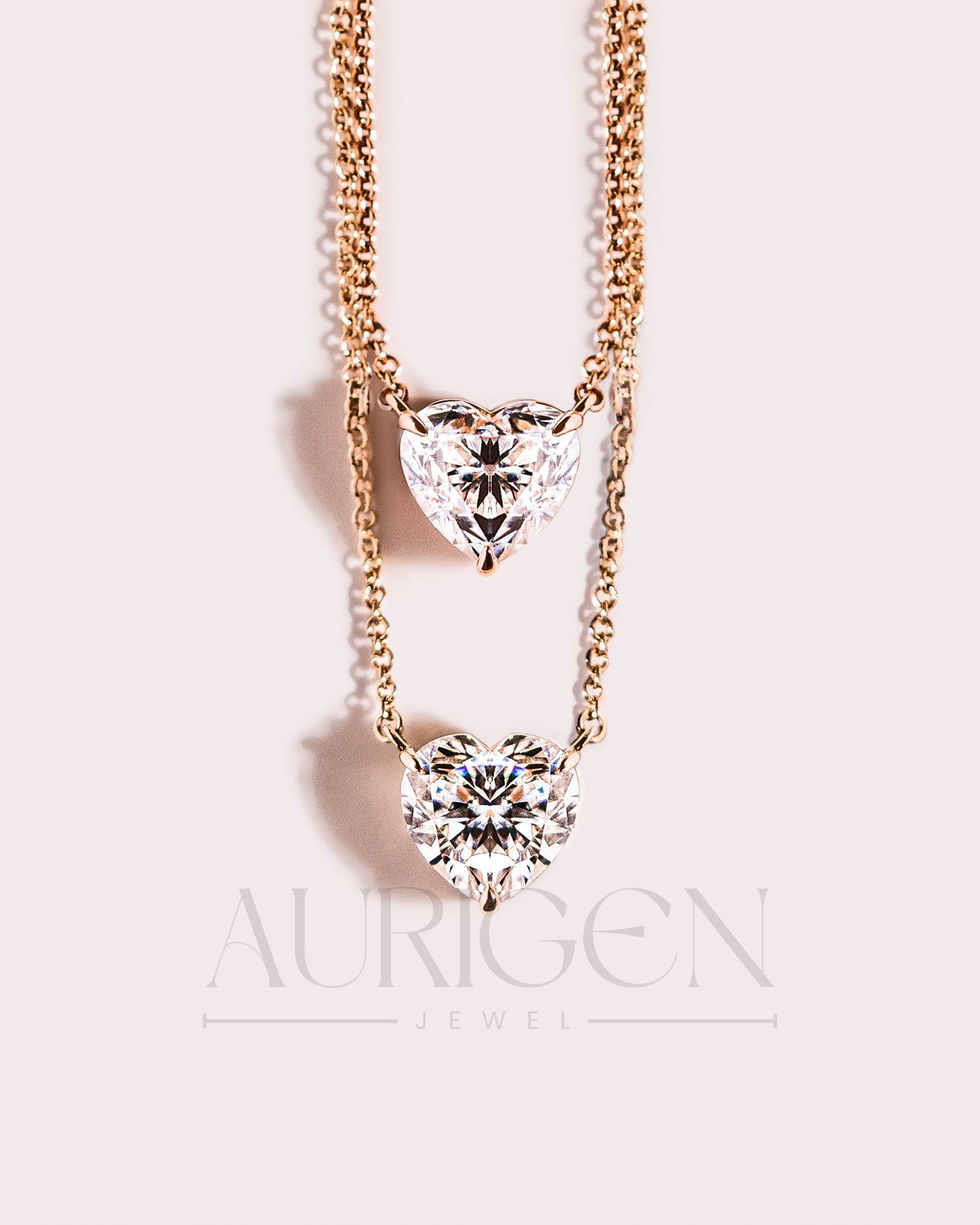 Romantic Rose Gold Heart Cut Lab Grown and Moissanite Diamond Necklace