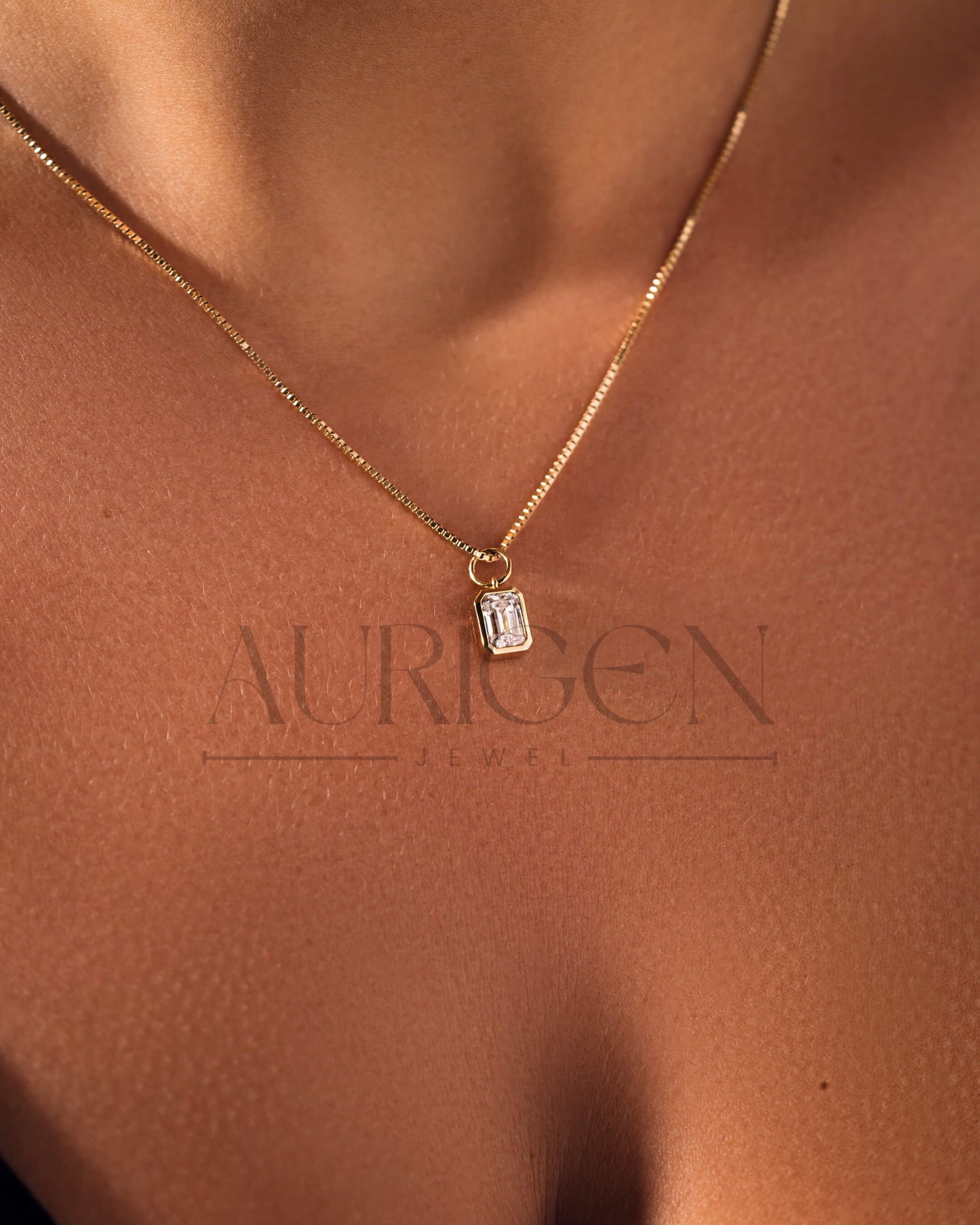 Full Bezel Setting Emerald Cut Moissanite and Lab Grown Diamond Necklace