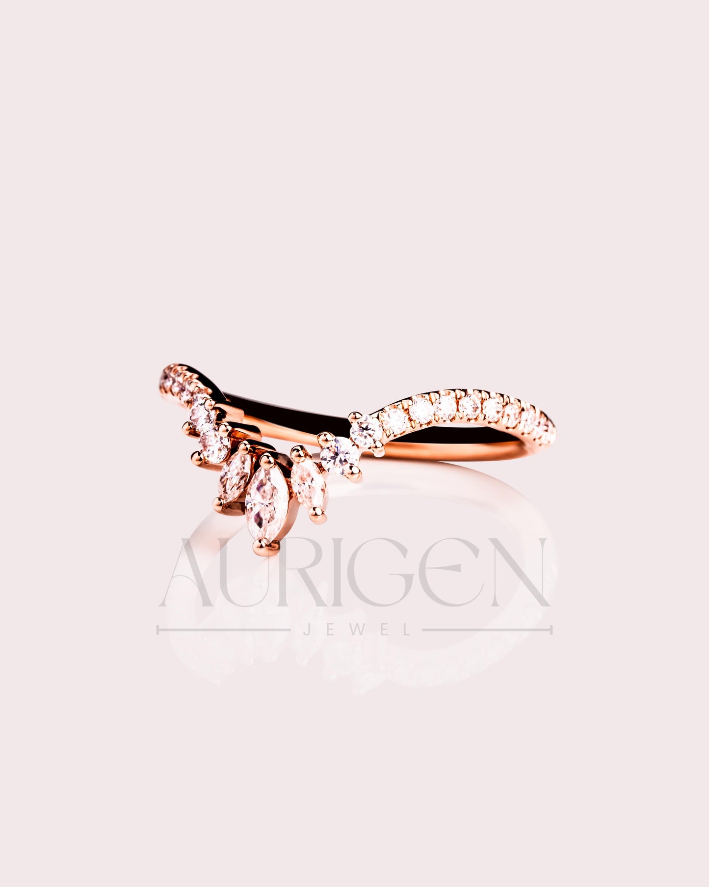 18K Rose Gold Marquise & Round Moissanite and Leb Diamond Full Eternity Curved Band