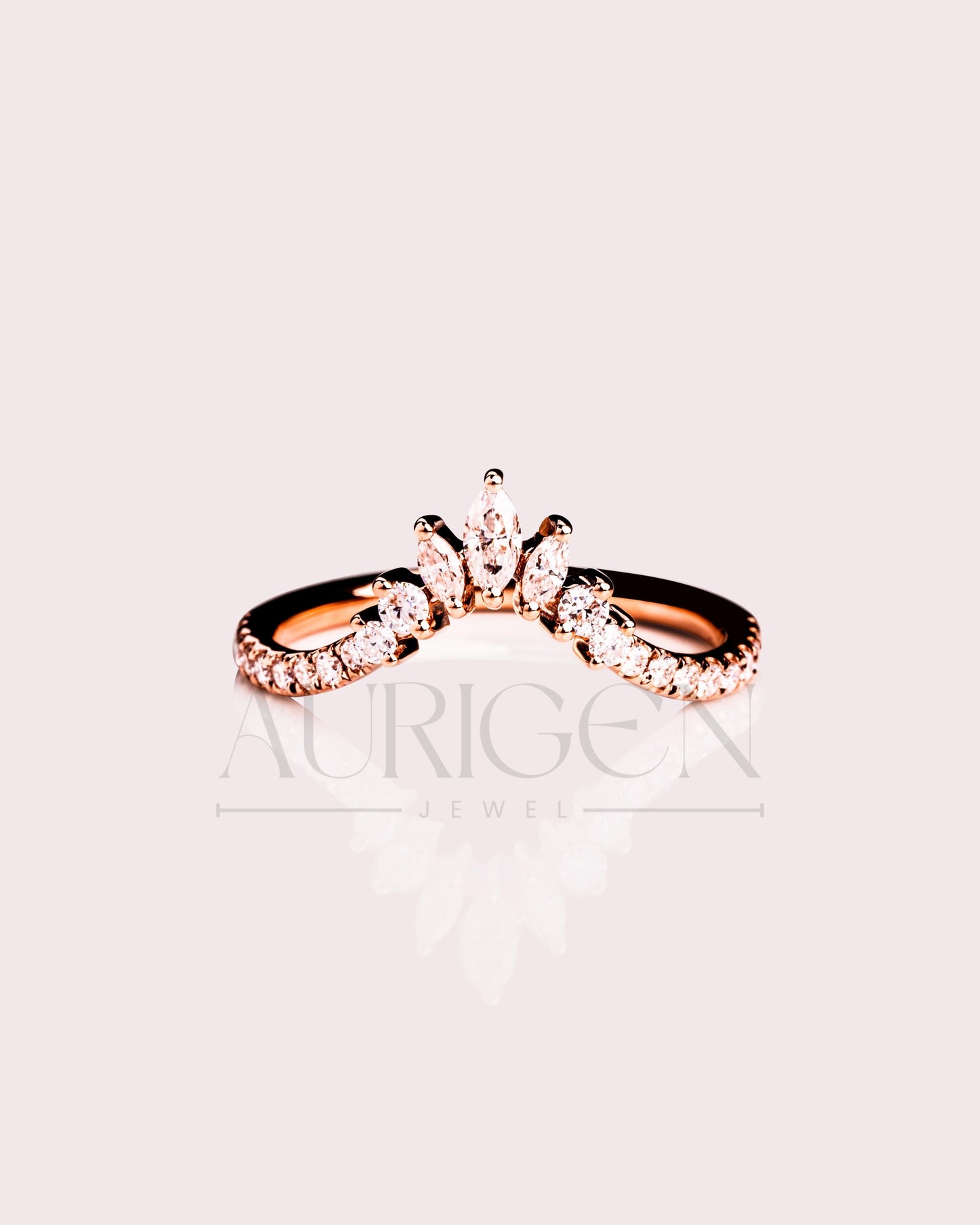 18K Rose Gold Marquise & Round Moissanite and Leb Diamond Full Eternity Curved Band