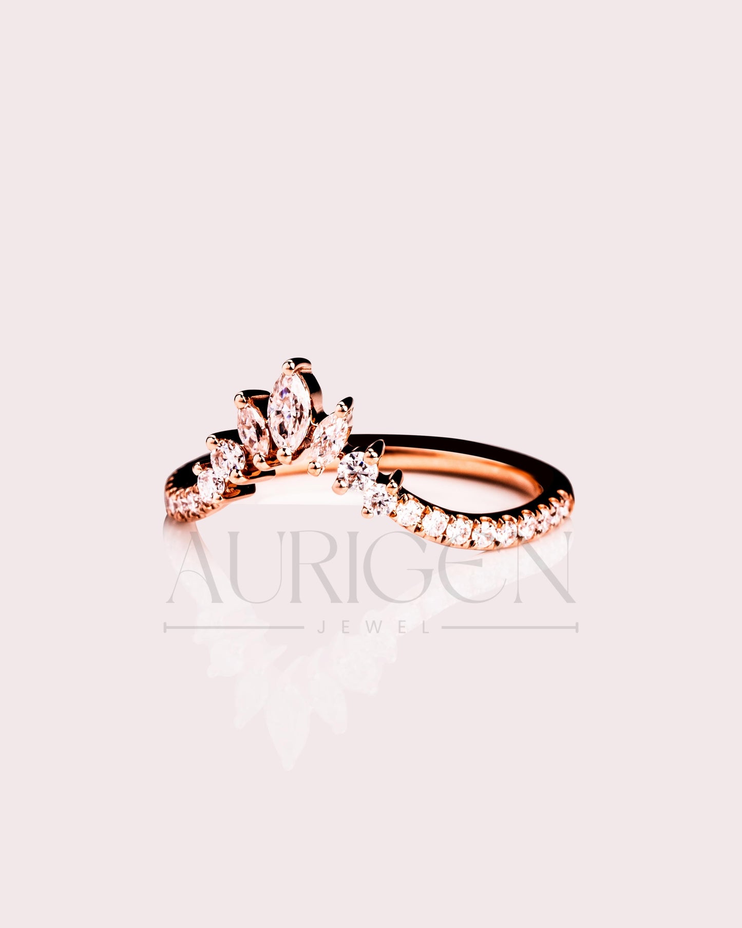 18K Rose Gold Marquise & Round Moissanite and Leb Diamond Full Eternity Curved Band