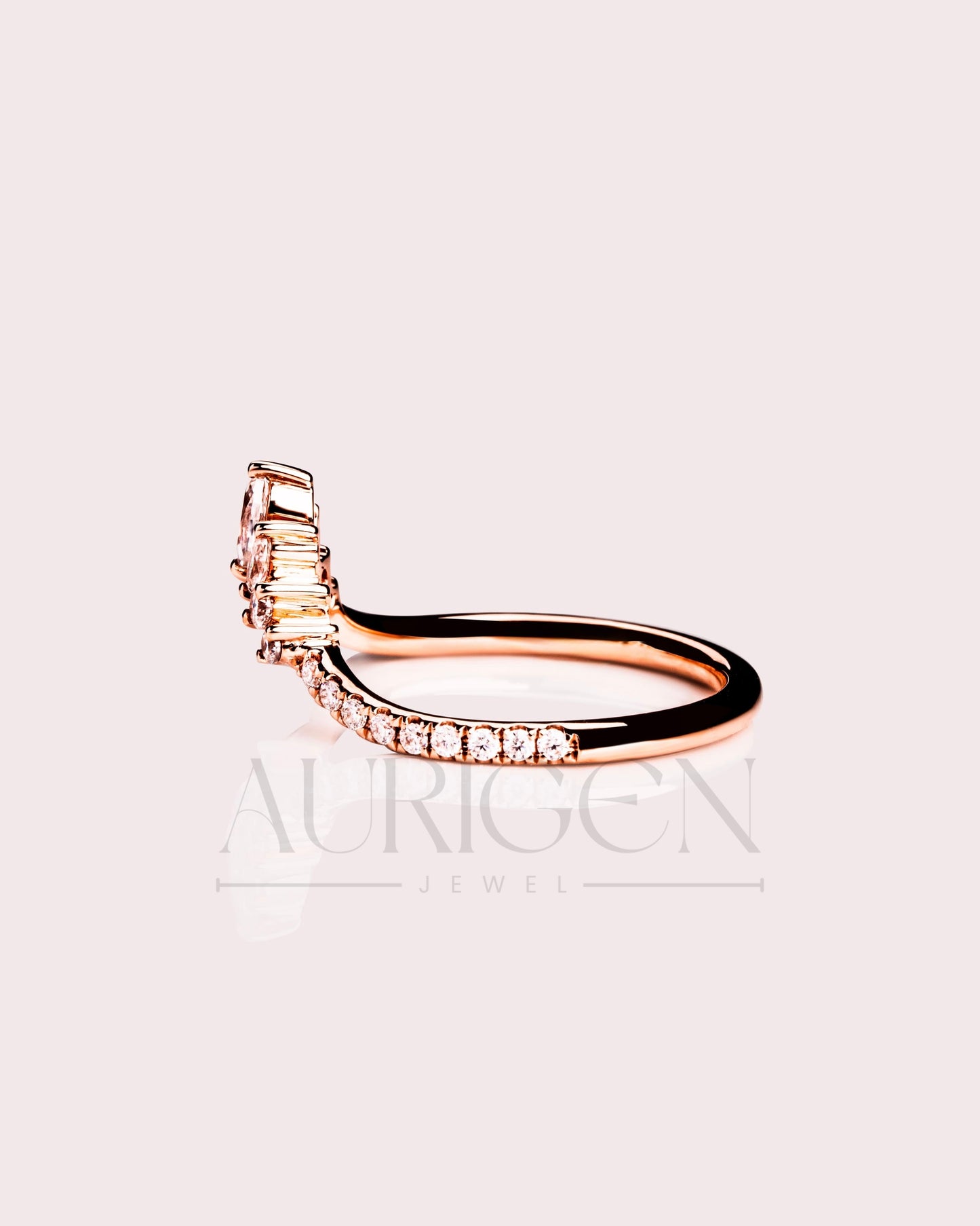 18K Rose Gold Marquise & Round Moissanite and Leb Diamond Full Eternity Curved Band