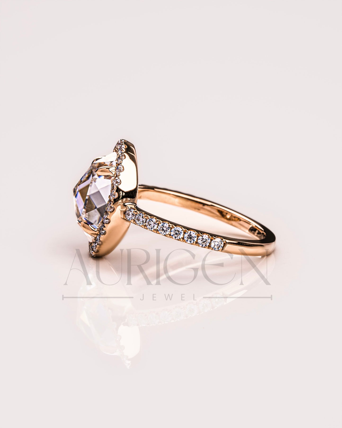 Elegant Oval Cut Moissanite and Lab Grown Diamond Ring With Halo and Pave Setting