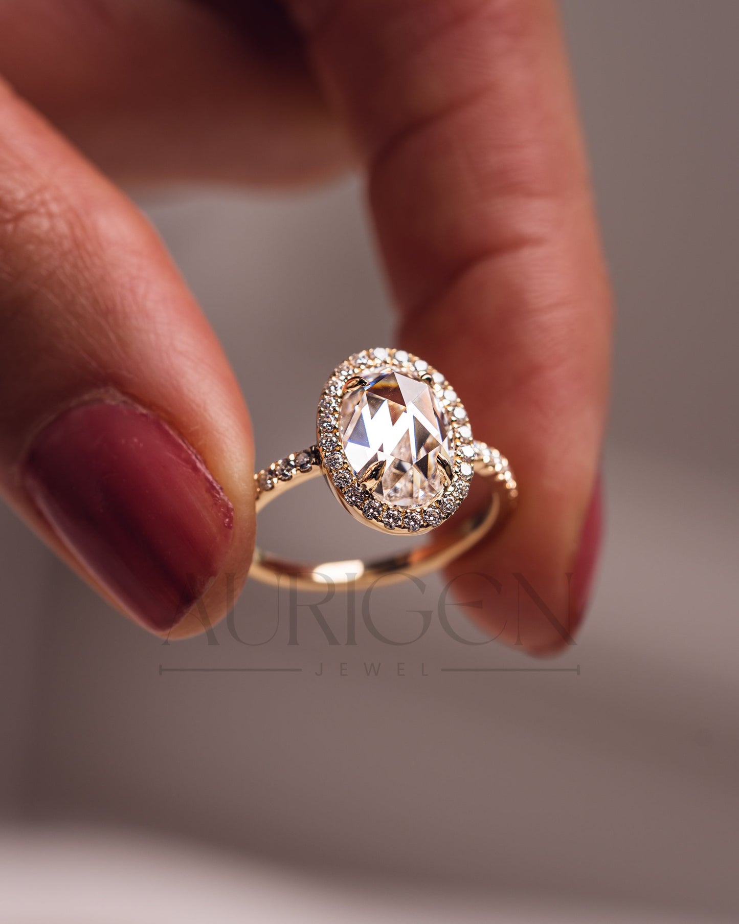 Elegant Oval Cut Moissanite and Lab Grown Diamond Ring With Halo and Pave Setting