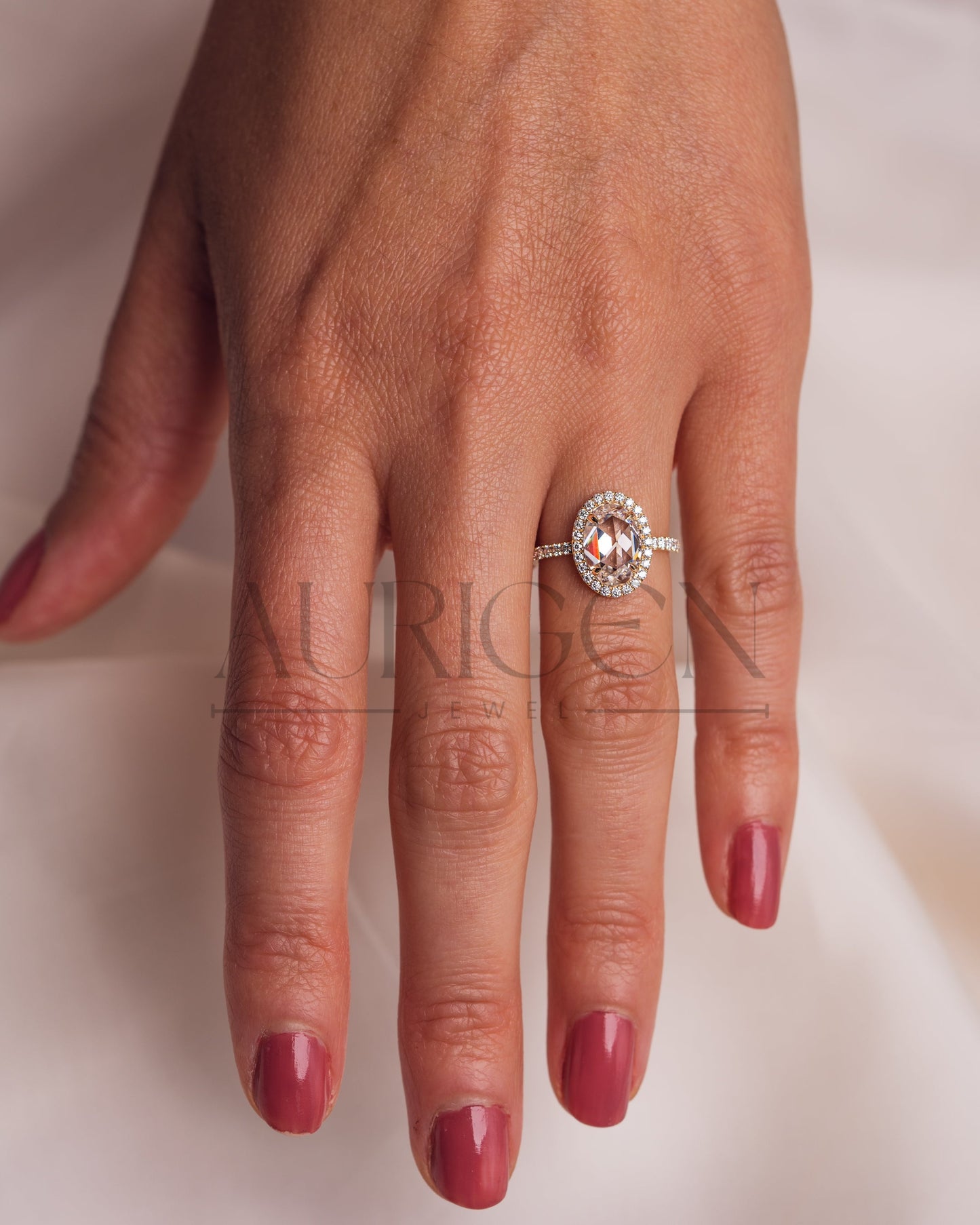 Elegant Oval Cut Moissanite and Lab Grown Diamond Ring With Halo and Pave Setting
