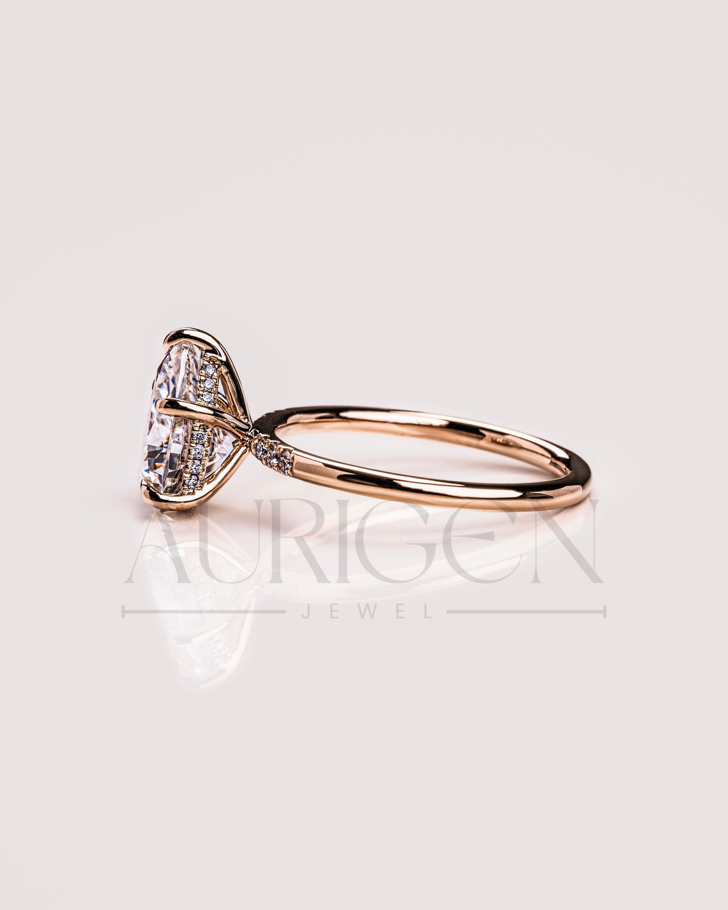 2.5 Ct Pear 5-Prong Moissanite and Leb Diamond Ring Hidden Halo With Side Diamond Ring