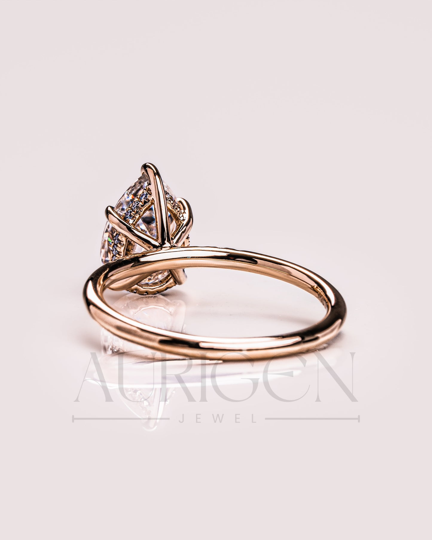 2.5 Ct Pear 5-Prong Moissanite and Leb Diamond Ring Hidden Halo With Side Diamond Ring