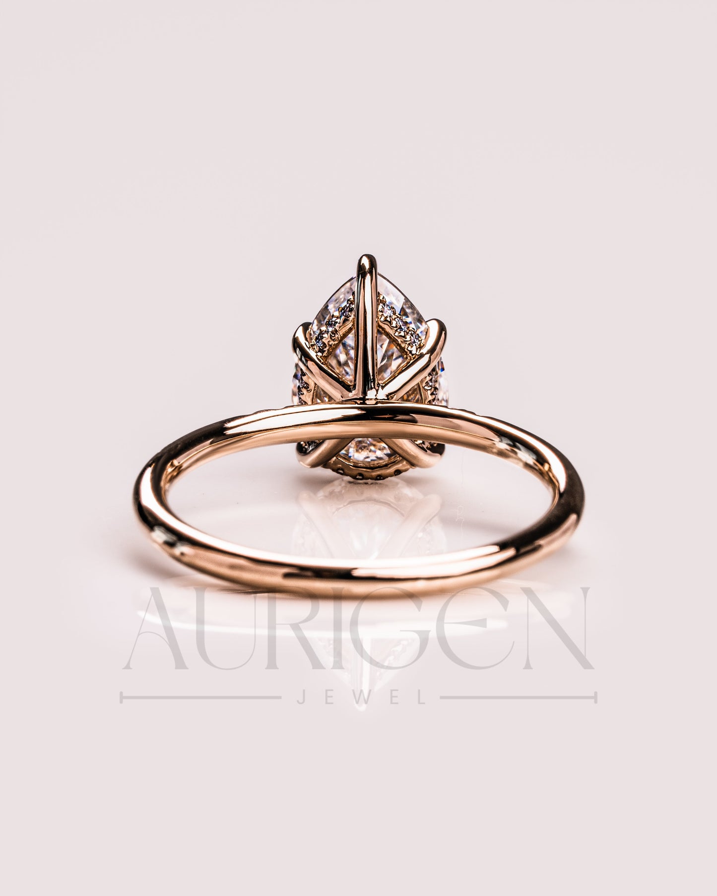 2.5 Ct Pear 5-Prong Moissanite and Leb Diamond Ring Hidden Halo With Side Diamond Ring