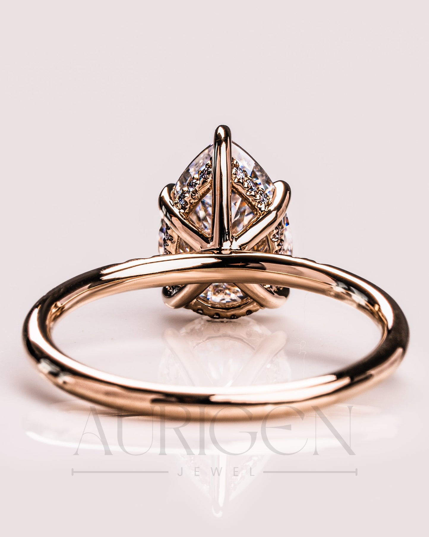 2.5 Ct Pear 5-Prong Moissanite and Leb Diamond Ring Hidden Halo With Side Diamond Ring