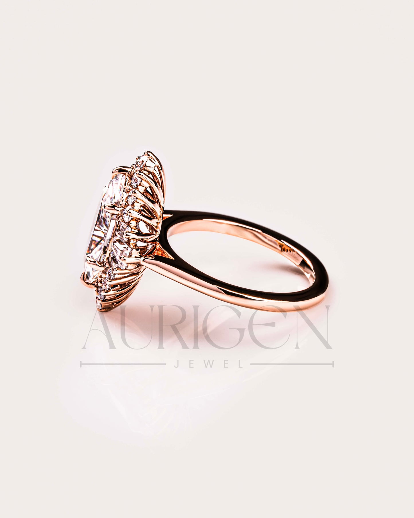 Starburst Halo Marquise Cut Engagement Ring - 14K Solid Gold