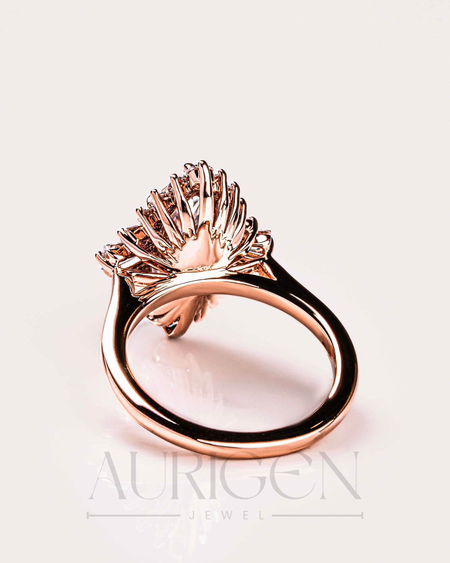 Starburst Halo Marquise Cut Engagement Ring - 14K Solid Gold