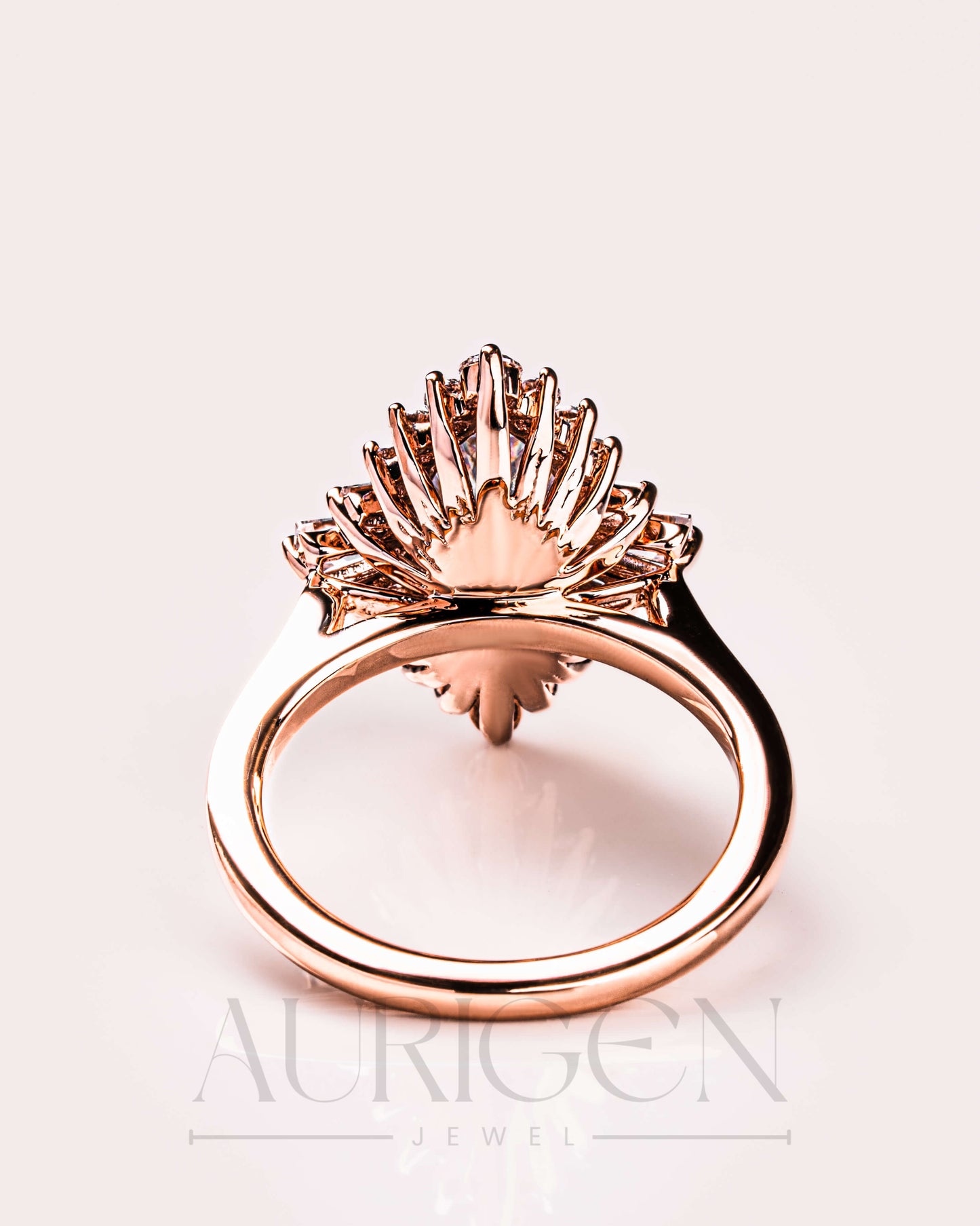 Starburst Halo Marquise Cut Engagement Ring - 14K Solid Gold