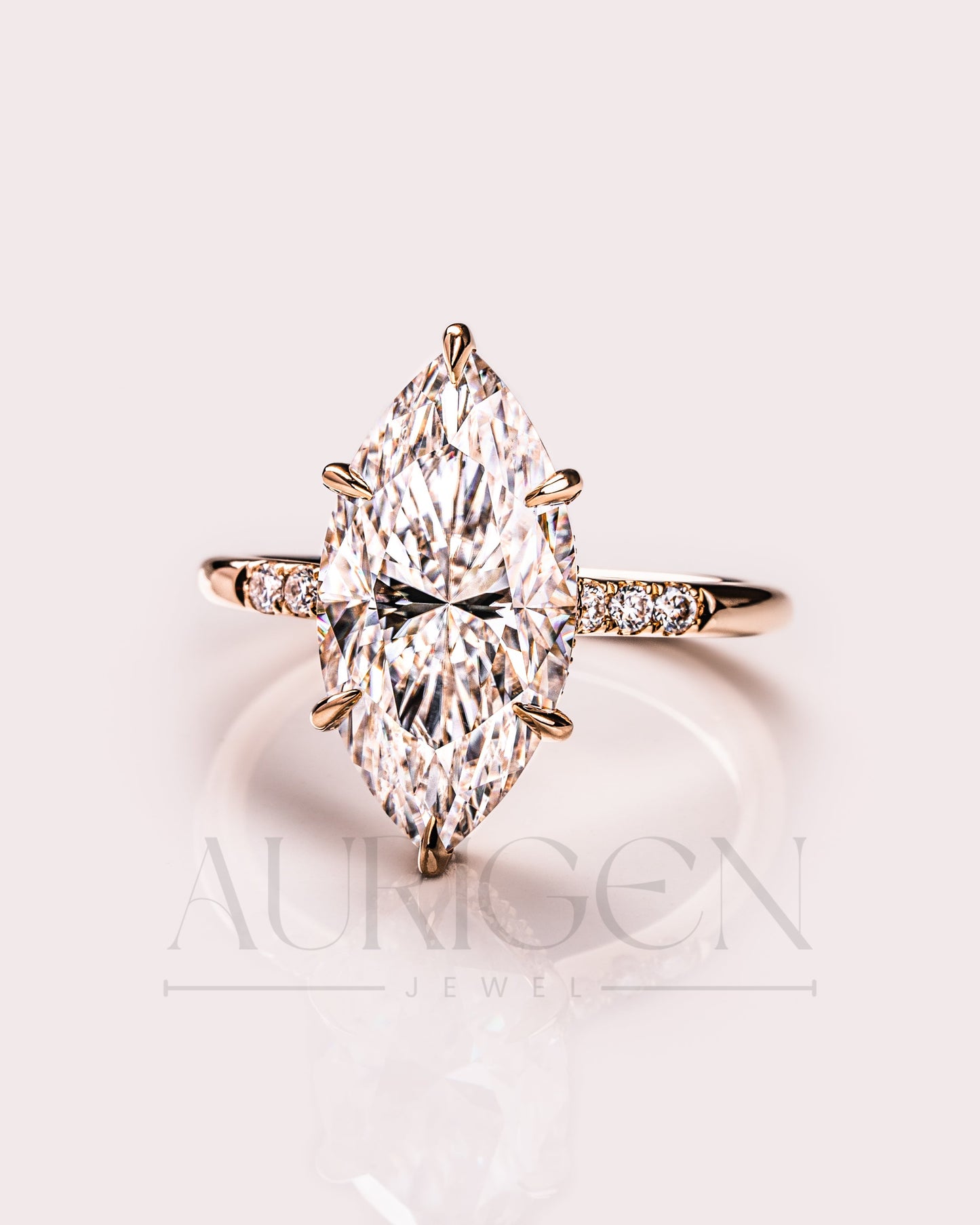 2.5 Ct Marquise Cut Moissanite Engagement Ring 6-Prong Set With Side Diamond 14K Solid Gold Ring