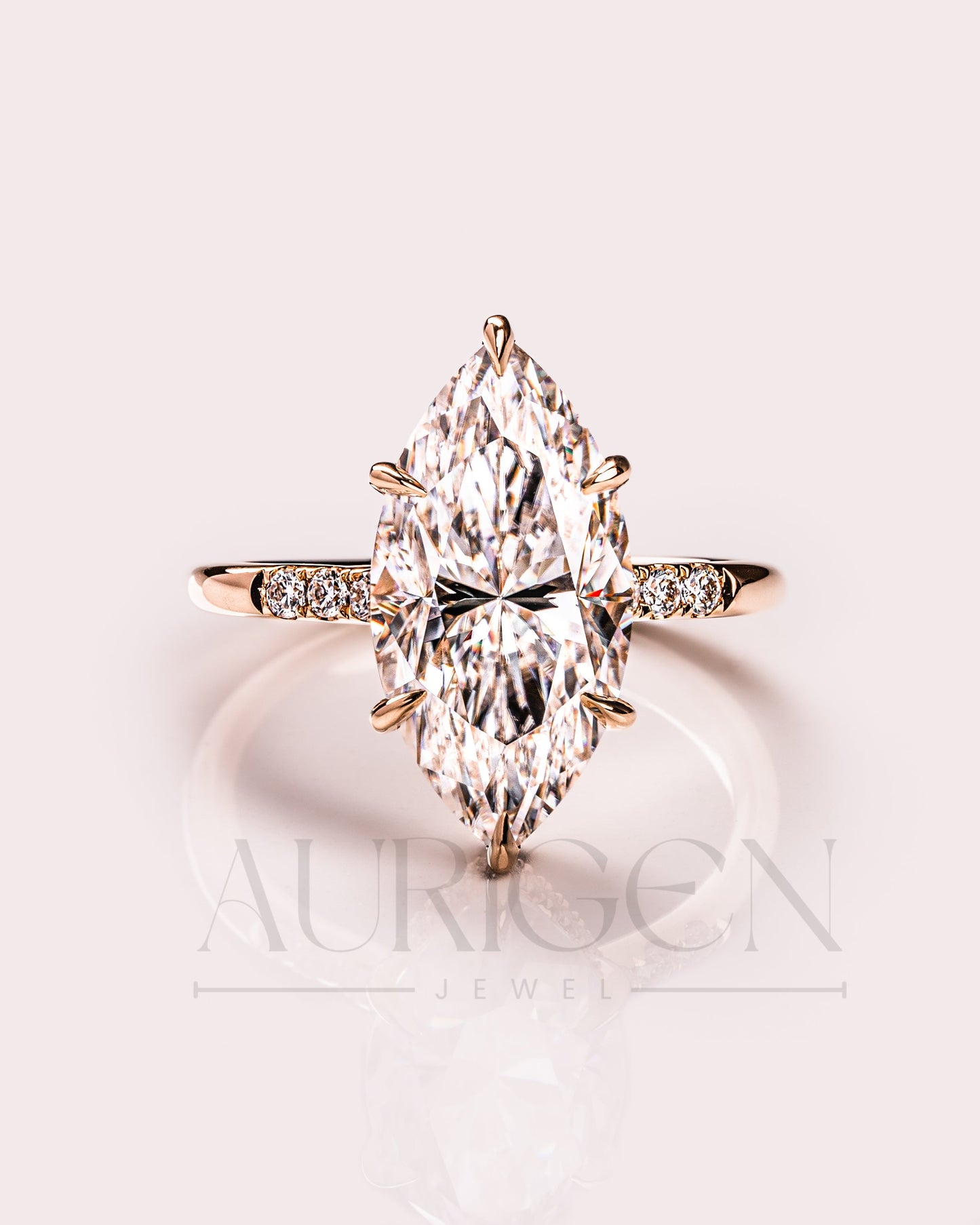 2.5 Ct Marquise Cut Moissanite Engagement Ring 6-Prong Set With Side Diamond 14K Solid Gold Ring