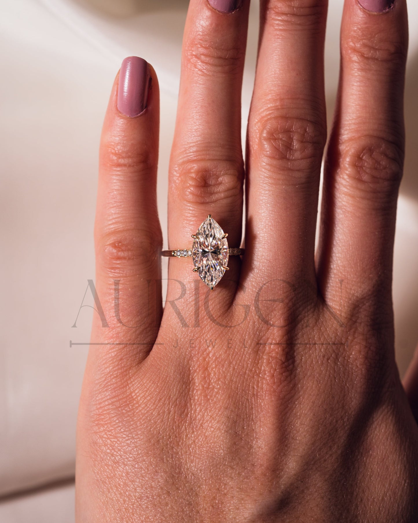 2.5 Ct Marquise Cut Moissanite Engagement Ring 6-Prong Set With Side Diamond 14K Solid Gold Ring