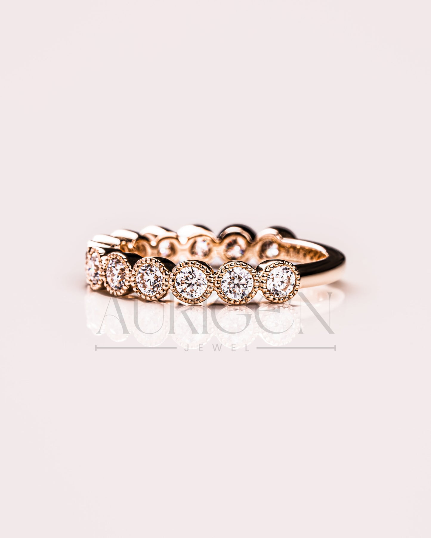 Elegant 14K Rose Gold Unique Bezel Set Round Cut Lab Grown & Moissanite Diamond Band