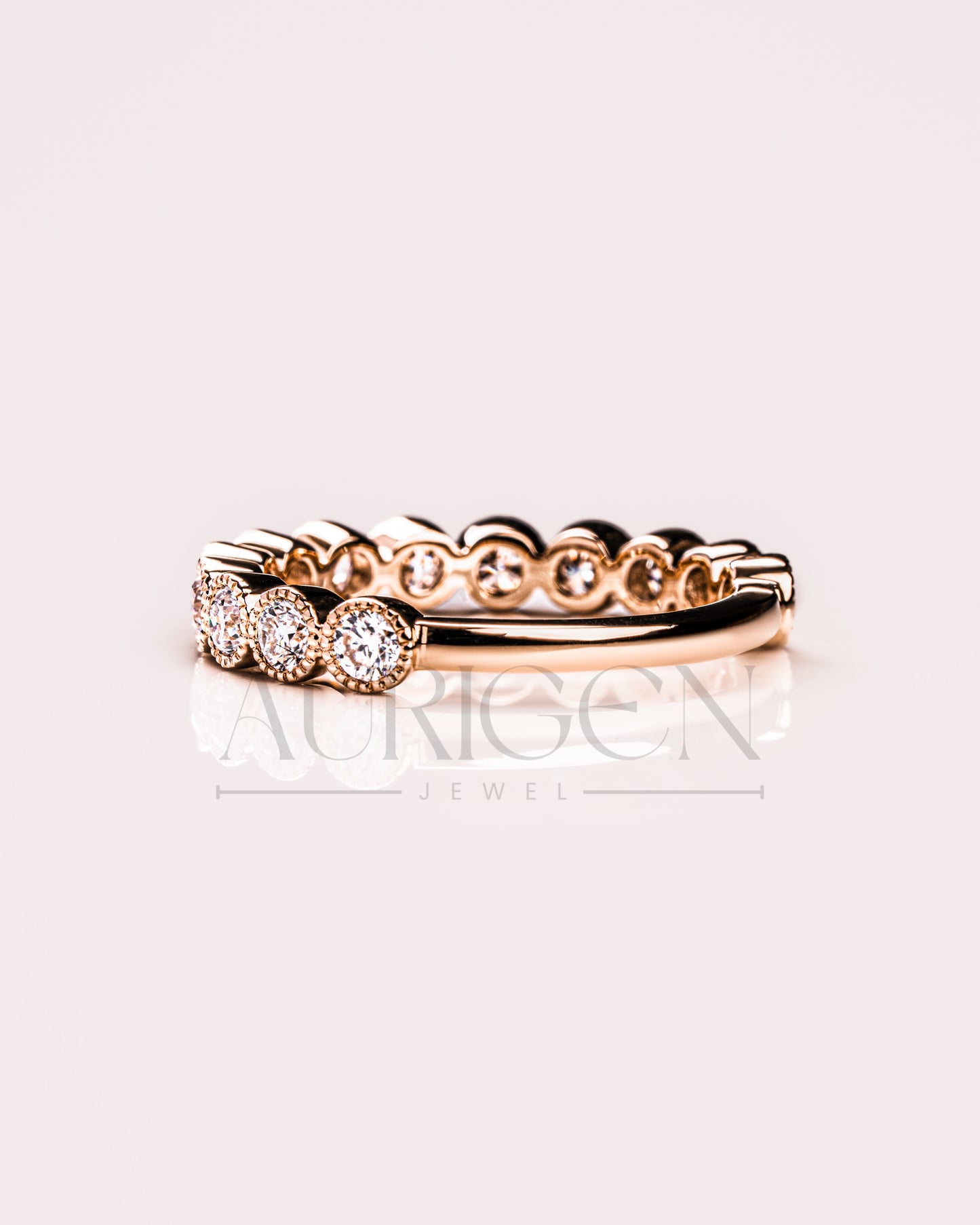 Elegant 14K Rose Gold Unique Bezel Set Round Cut Lab Grown & Moissanite Diamond Band