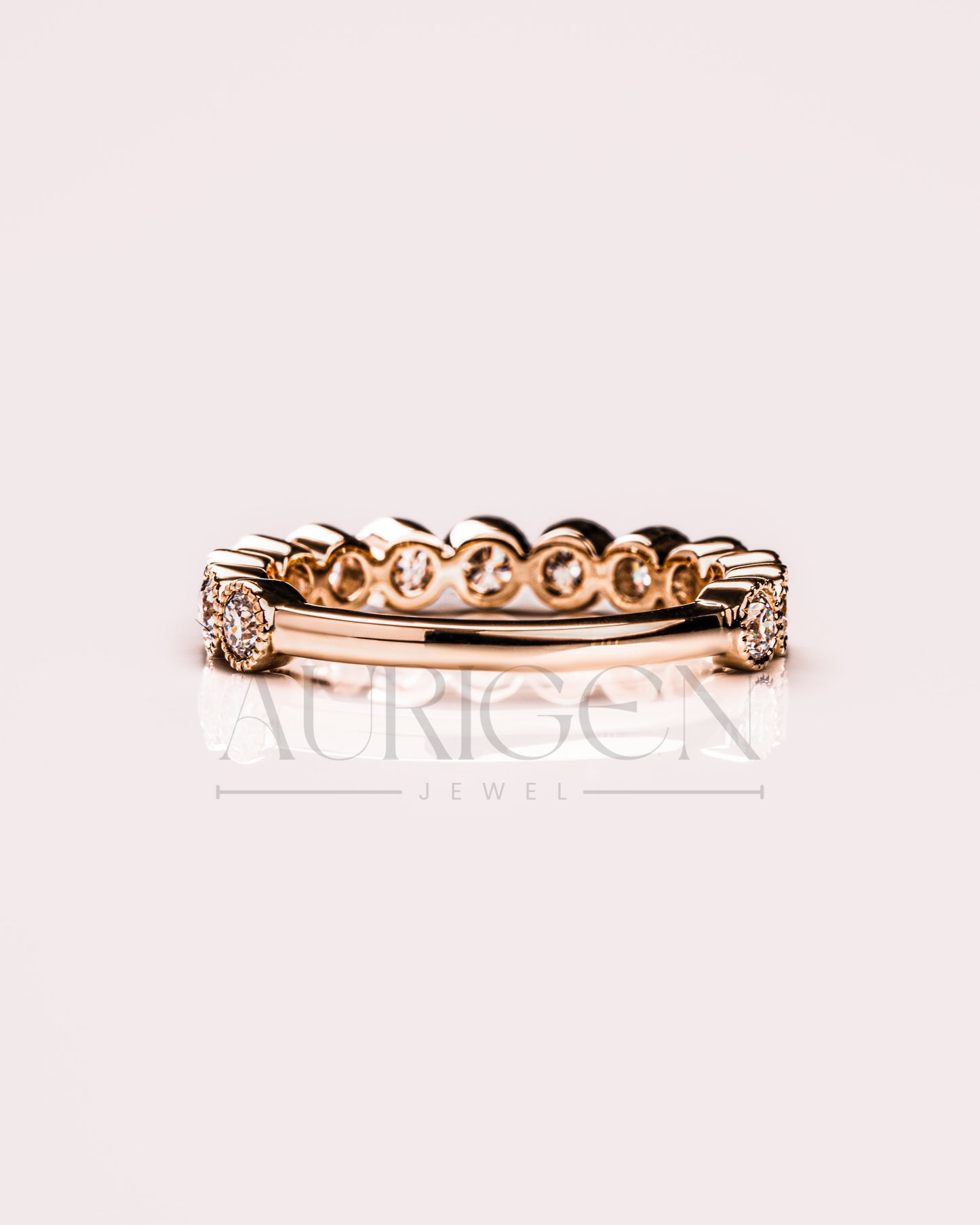 Elegant 14K Rose Gold Unique Bezel Set Round Cut Lab Grown & Moissanite Diamond Band
