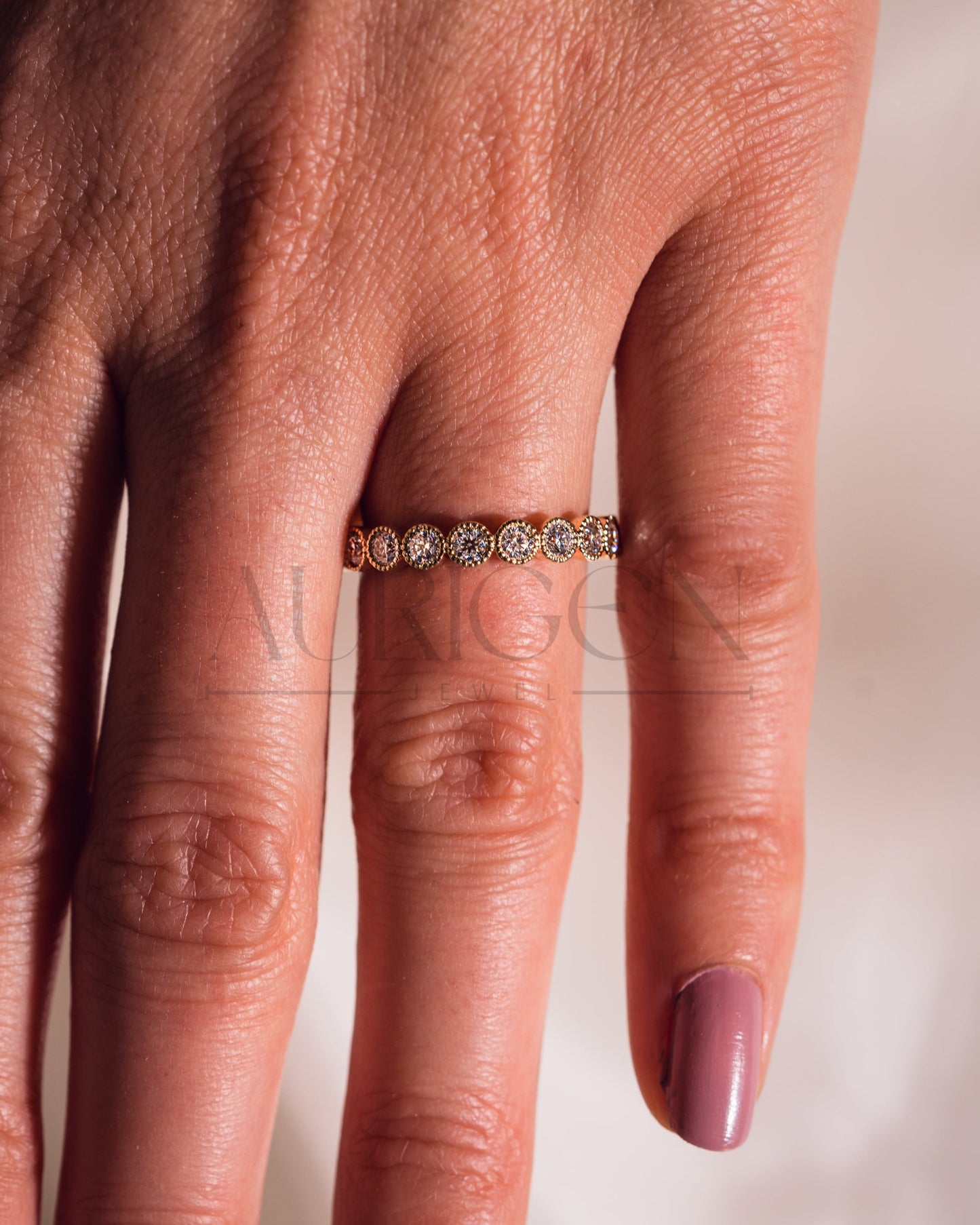 Elegant 14K Rose Gold Unique Bezel Set Round Cut Lab Grown & Moissanite Diamond Band